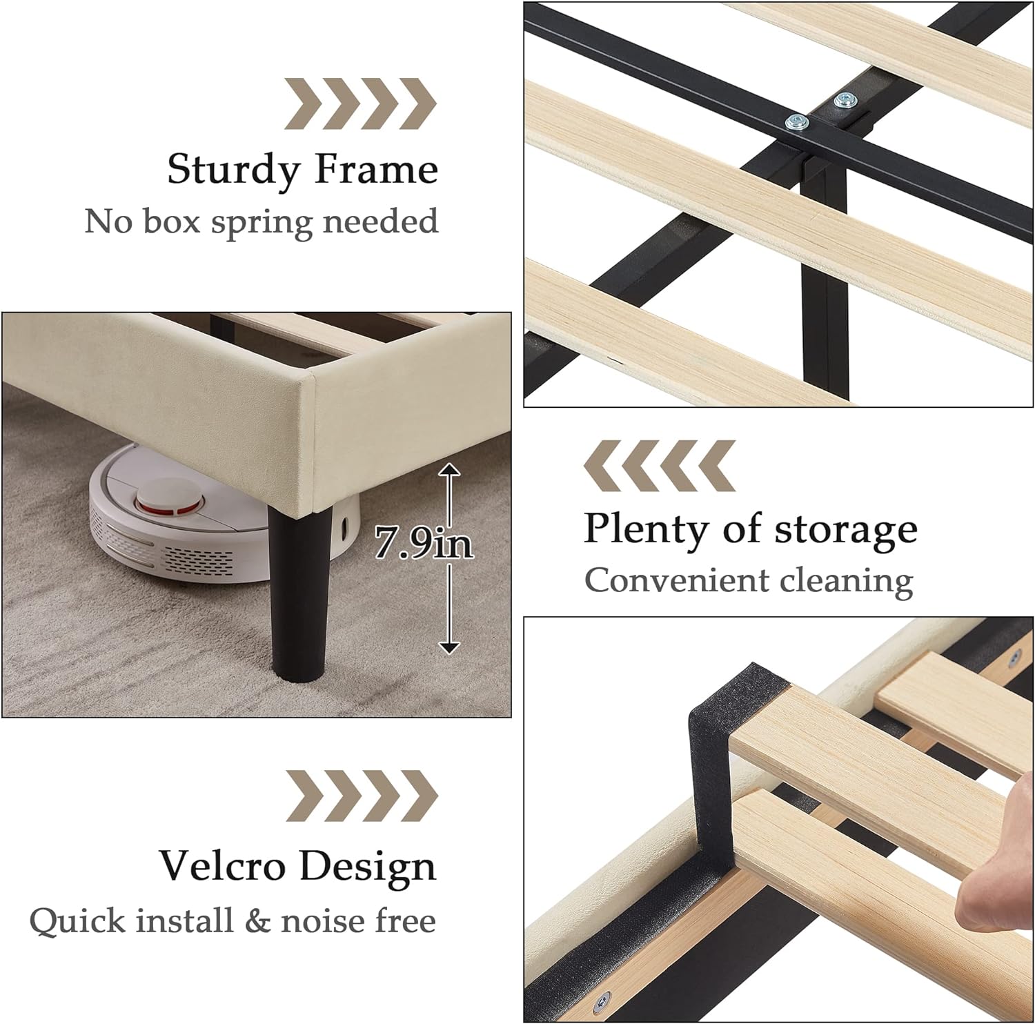 VECELO Premium Leather Upholstered Platform Bed Frame - VECELO
