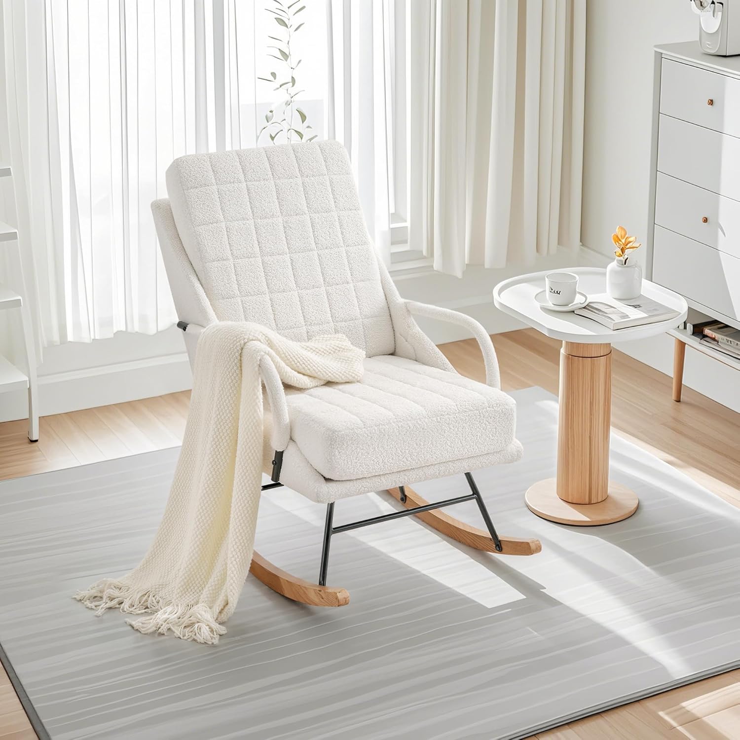 VECELO Rocking Chair Nursery Leather Glider Rocker with High Backrest - VECELO