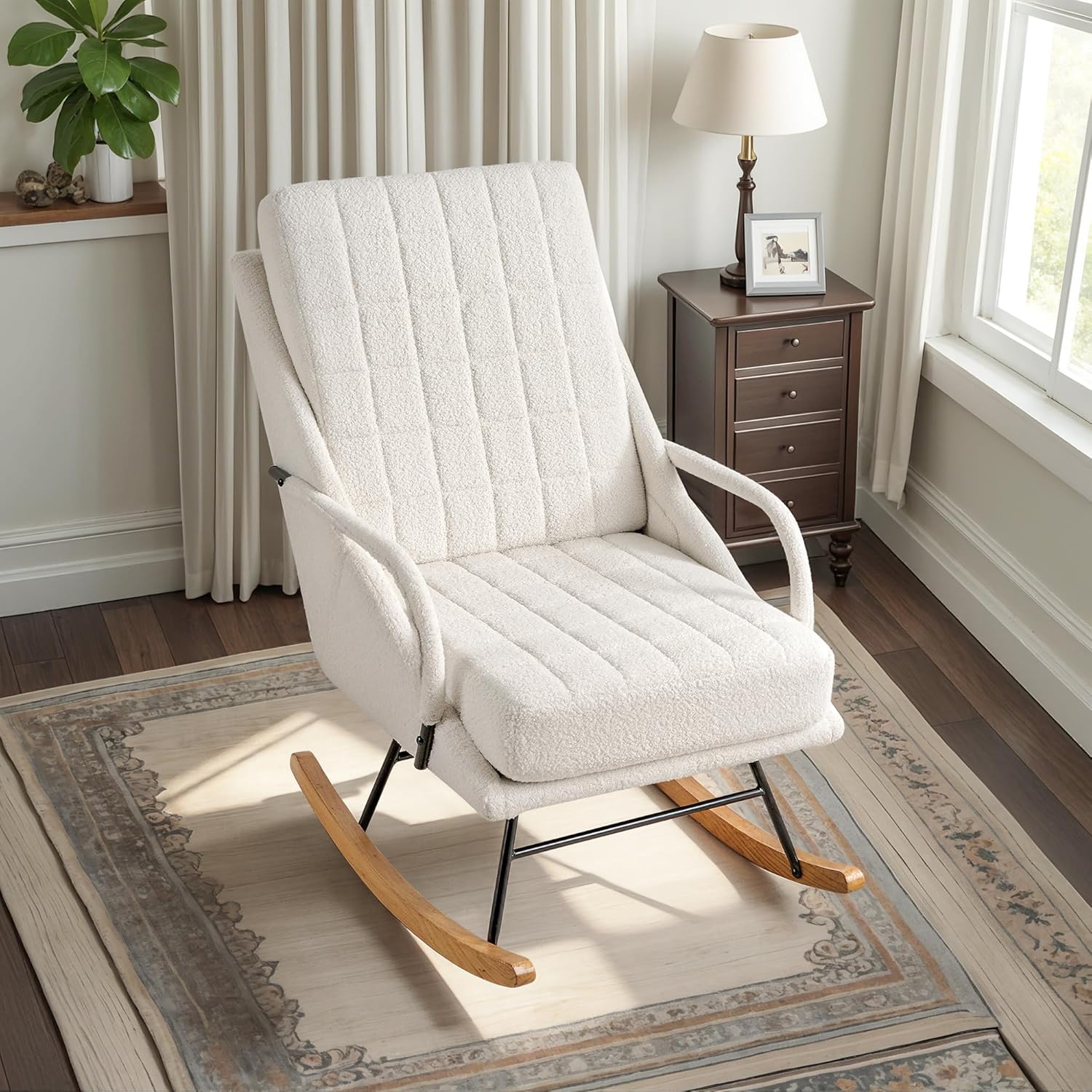 VECELO Rocking Chair Nursery Leather Glider Rocker with High Backrest - VECELO