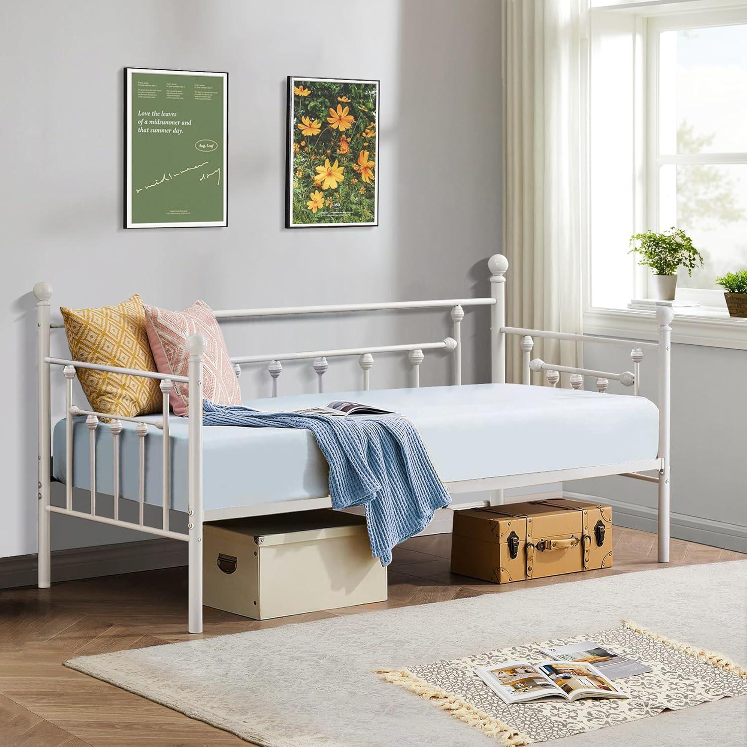 VECELO Daybed Frame, Twin Size Metal Platform Bed with Headboard - VECELO