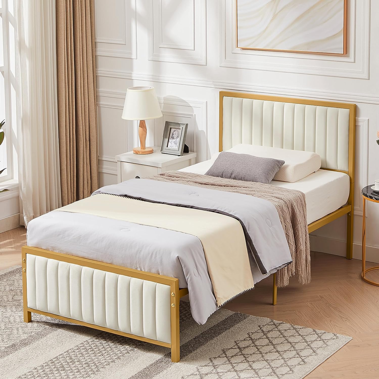 VECELO Bed Frame with Upholstered Tufted Headboard & Footboard - VECELO