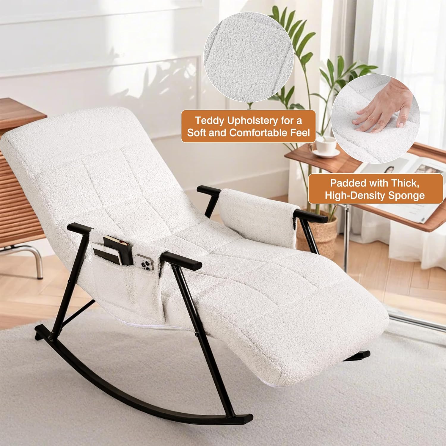 VECELO High Back Nursery Rocking Chair with Foot Rest, Teddy Upholstered Reclining Glider Rocker - VECELO