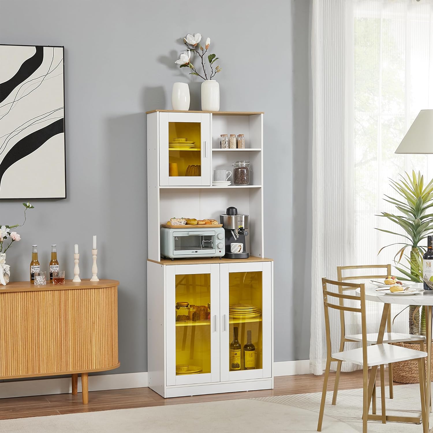 VECELO 72'' Floor Kitchen Pantry Cabinet Free Standing Buffet Hutch - VECELO