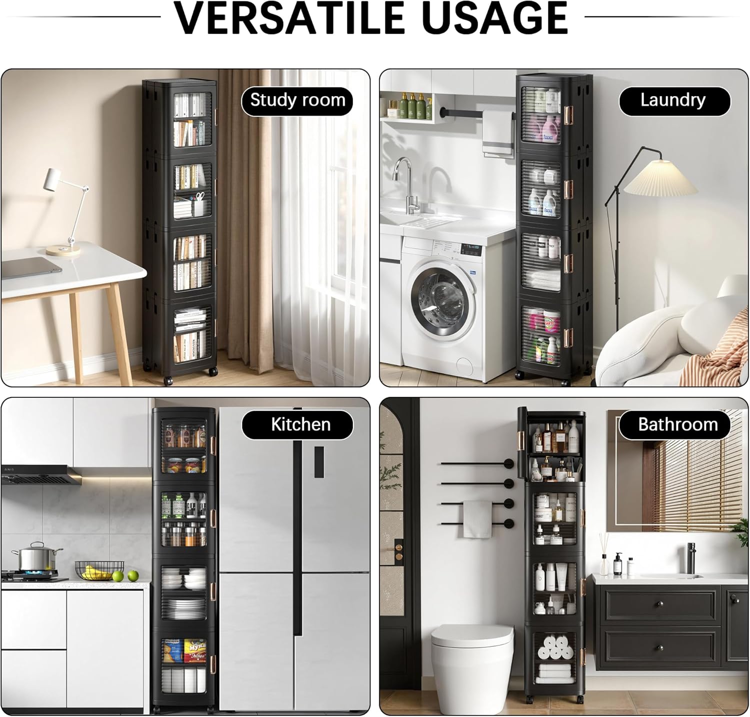 VECELO 4-Tier Tall Narrow Storage Cabinet with Movable Wheels - VECELO