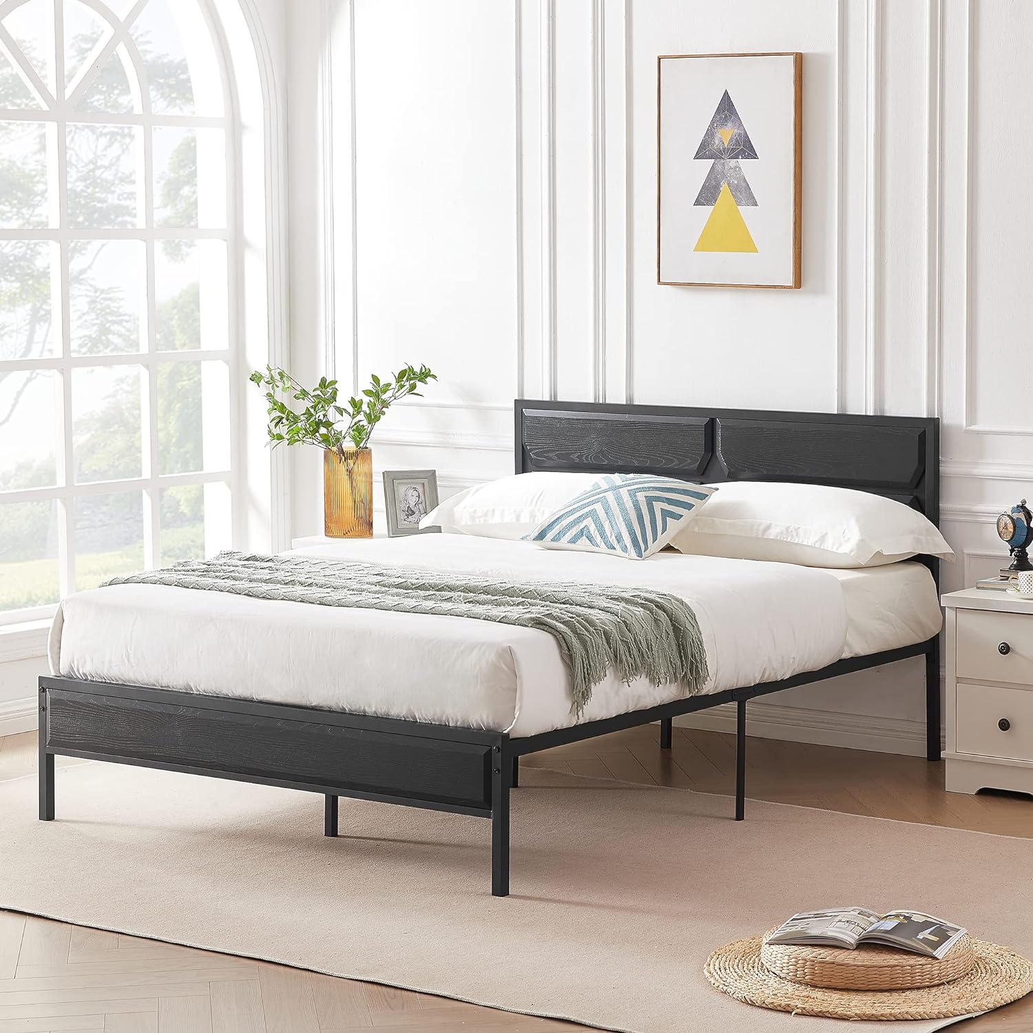 VECELO Metal Bed Frame Platform with Wooden Headboard&Footboard Mattress Foundation - VECELO