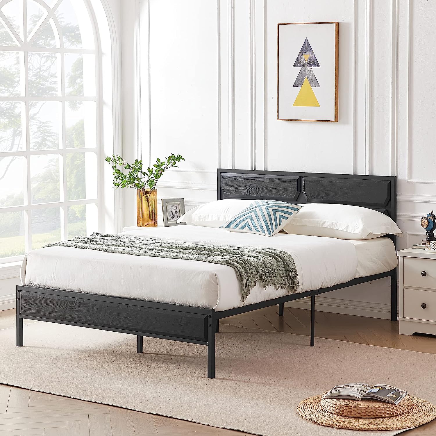 VECELO Metal Bed Frame Platform with Wooden Headboard&Footboard Mattress Foundation - VECELO