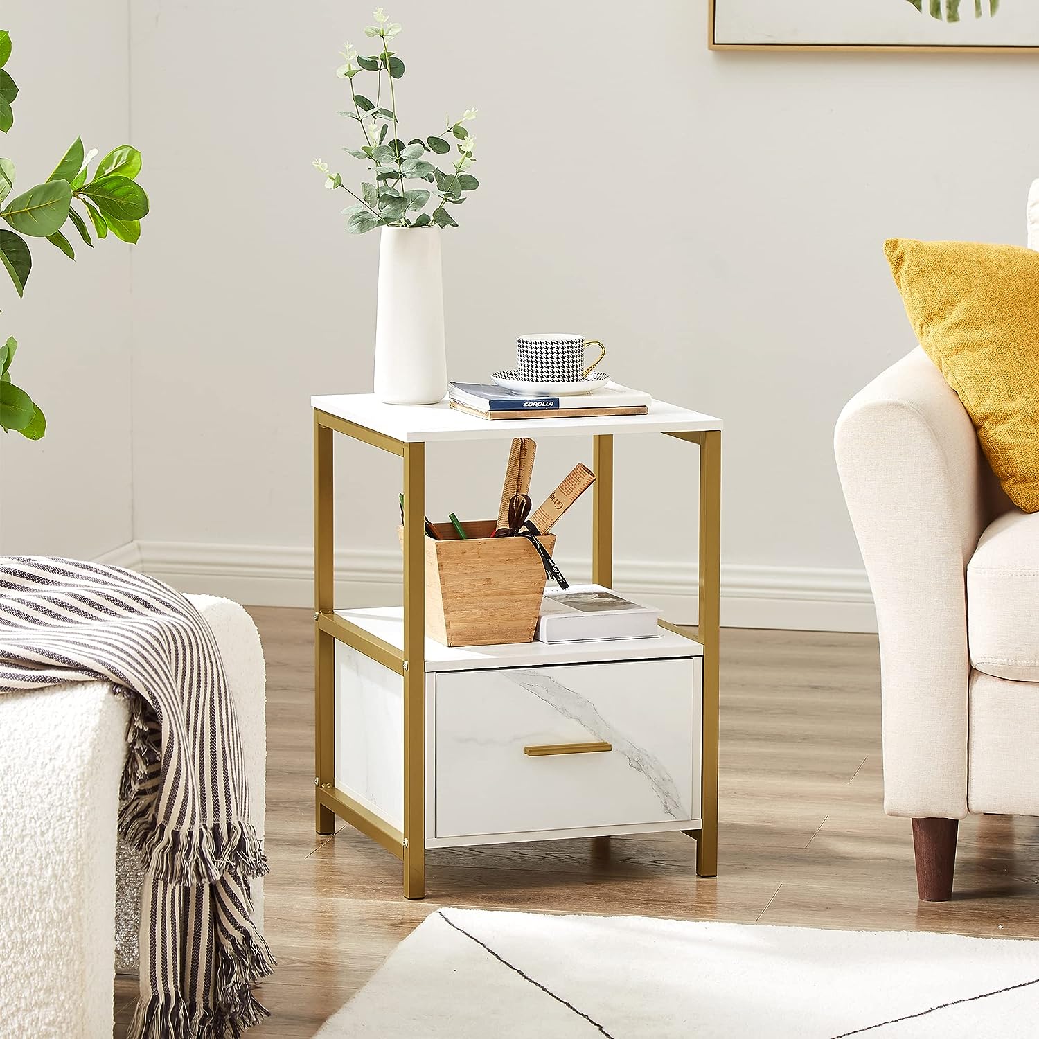 VECELO Nightstand Modern Square End Side Table, 1 Pack/2 Packs - VECELO