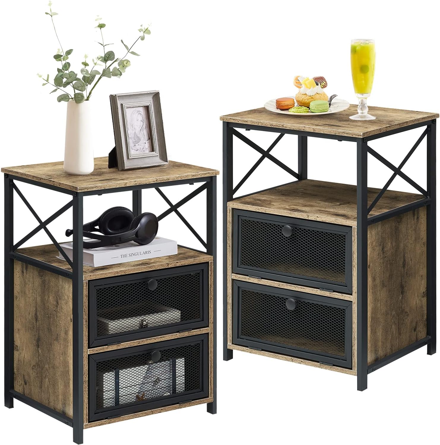 VECELO Nightstand, End Table with flip Drawer, 1 Pack/2 Packs - VECELO