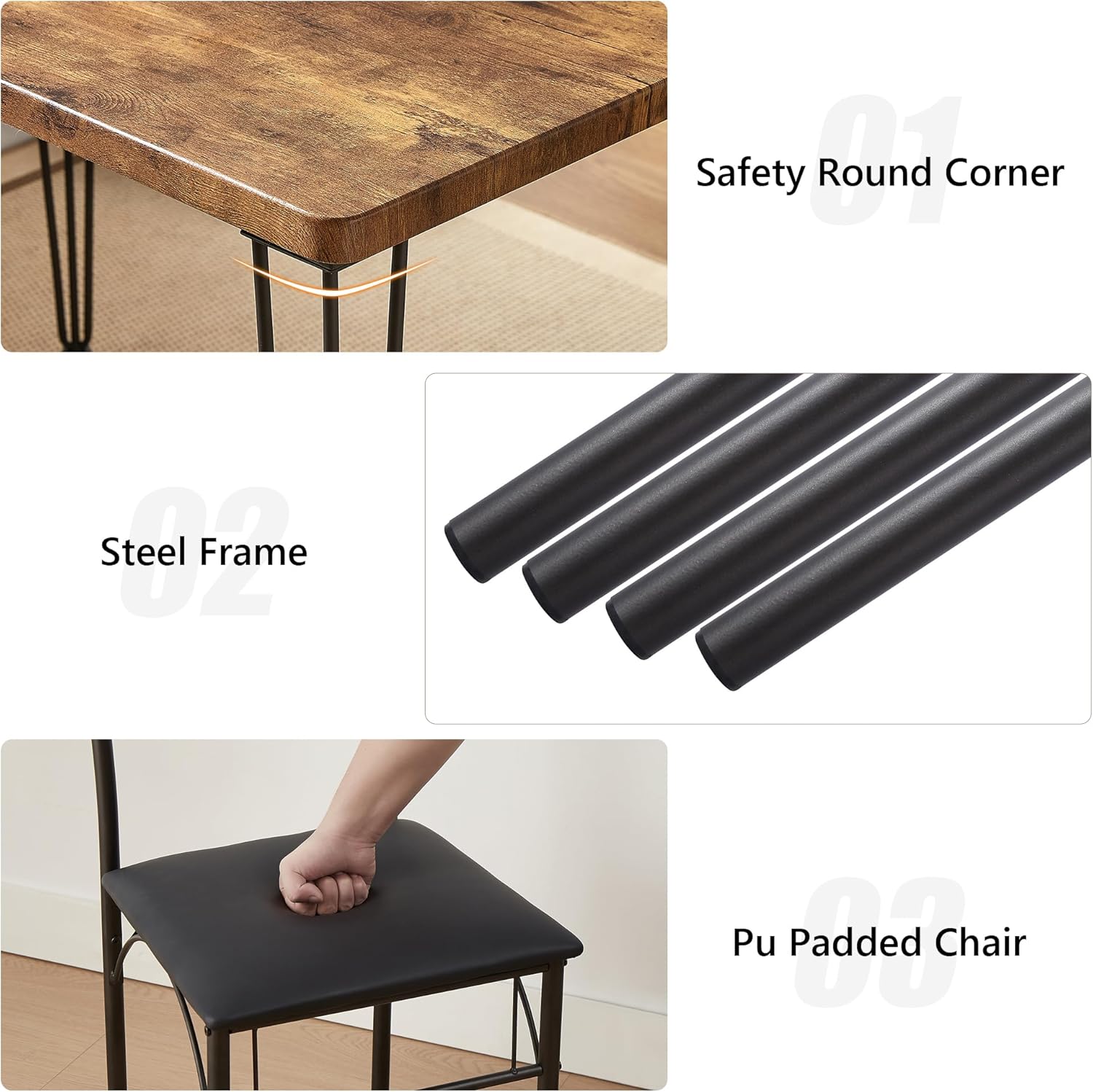 VECELO 5-Piece Modern Rectangular Dining Table Set - VECELO