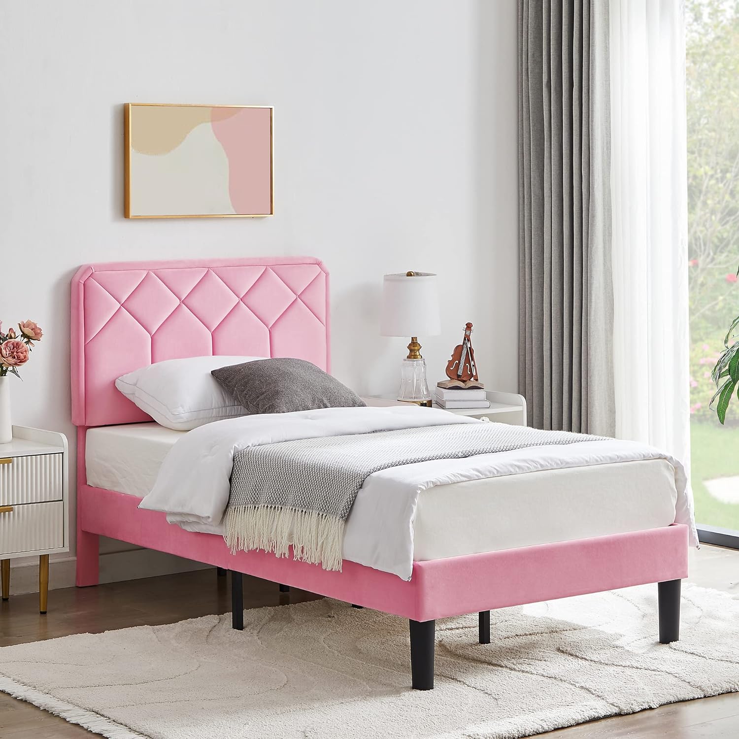VECELO Premium Leather Upholstered Platform Bed Frame - VECELO