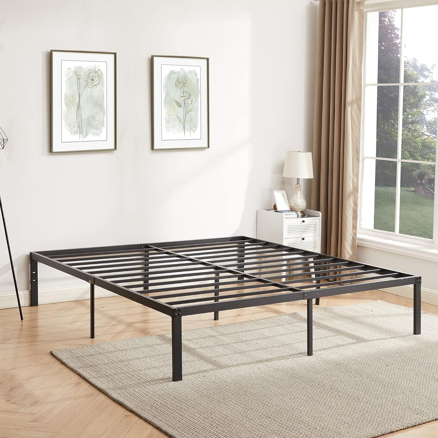 VECELO Metal Platform Bed Frame Heavy Duty Steel Slat, No Box Spring Needed - VECELO