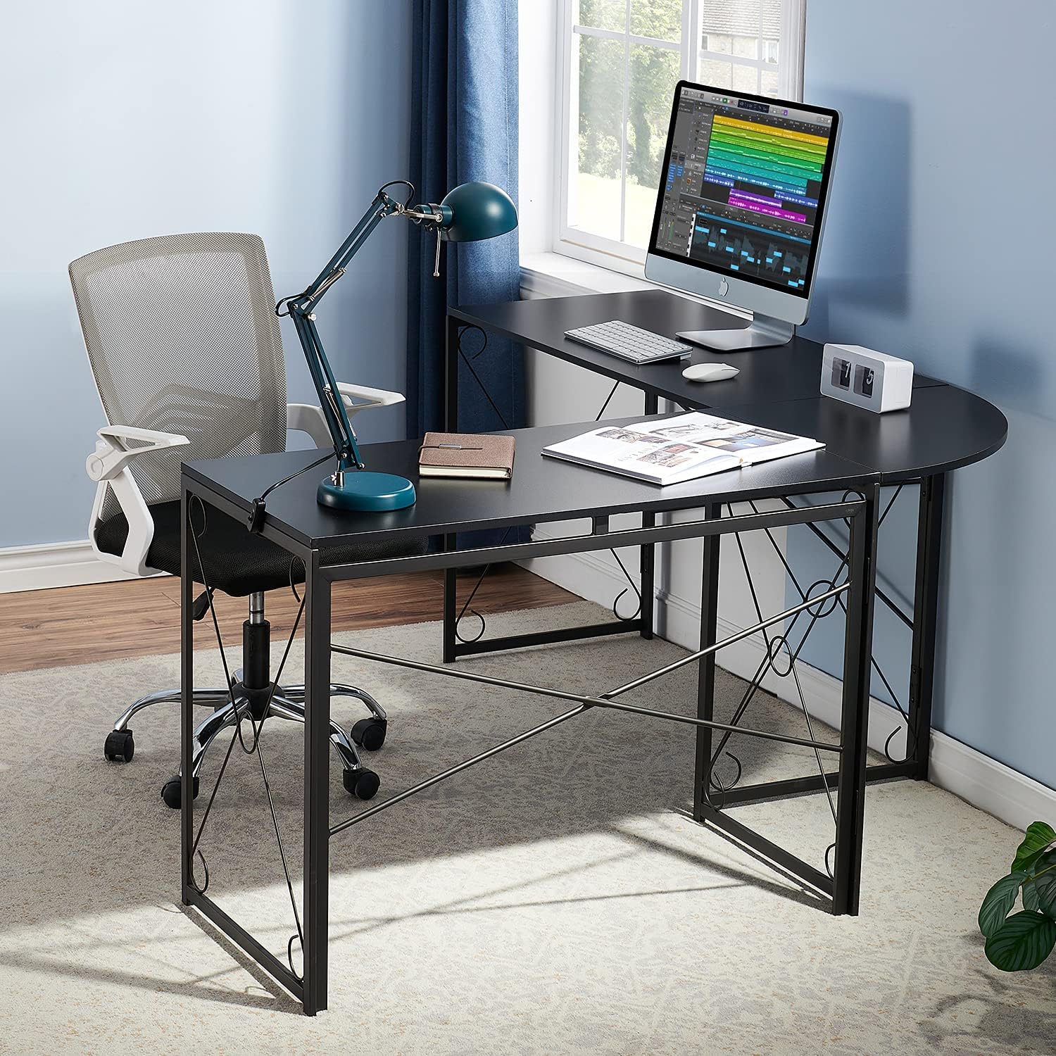 VECELO L Shaped Large Computer Corner Desk Industrial Home Office Workstation - VECELO