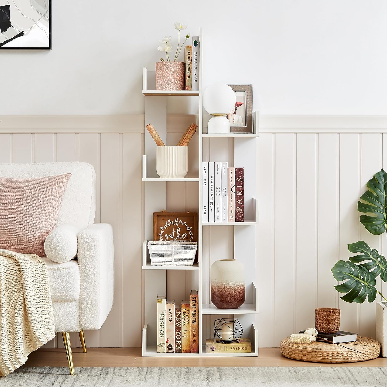 VECELO Tree Bookshelf, Geometric 8 Shelf Tree Bookcase Wood Bookshelves Display - VECELO