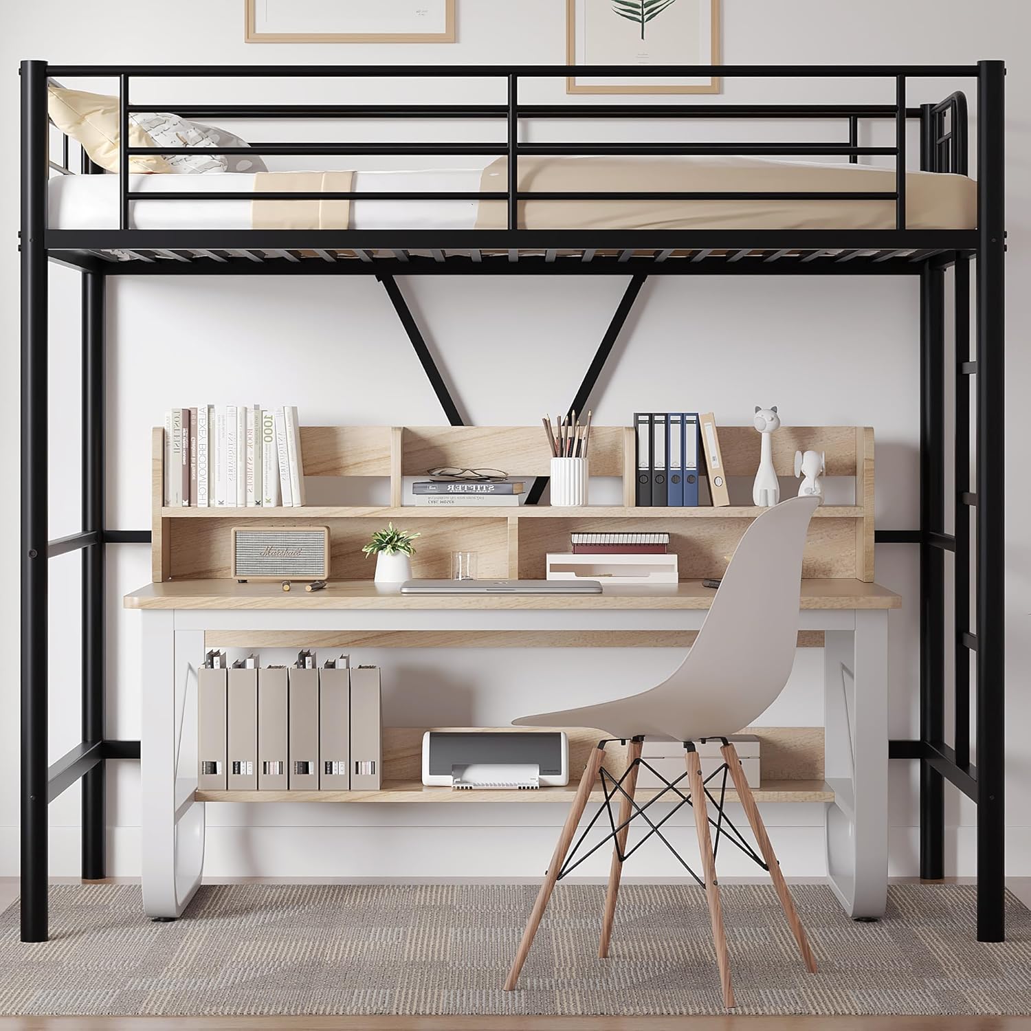 VECELO Metal Loft Bed Twin Size - VECELO