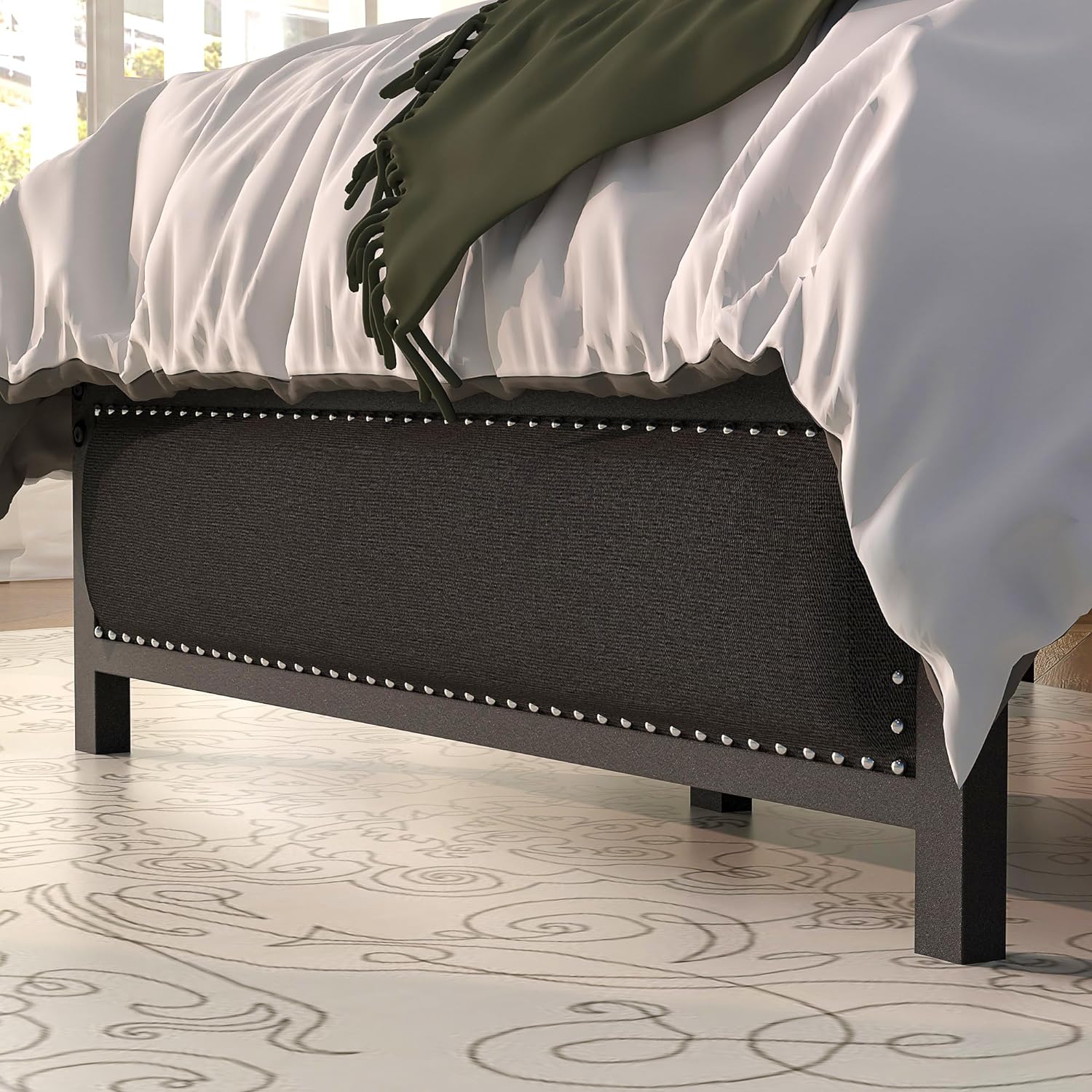 VECELO Bed Frame with Linen Fabric Headboard and Footboard No Box Spring Needed - VECELO