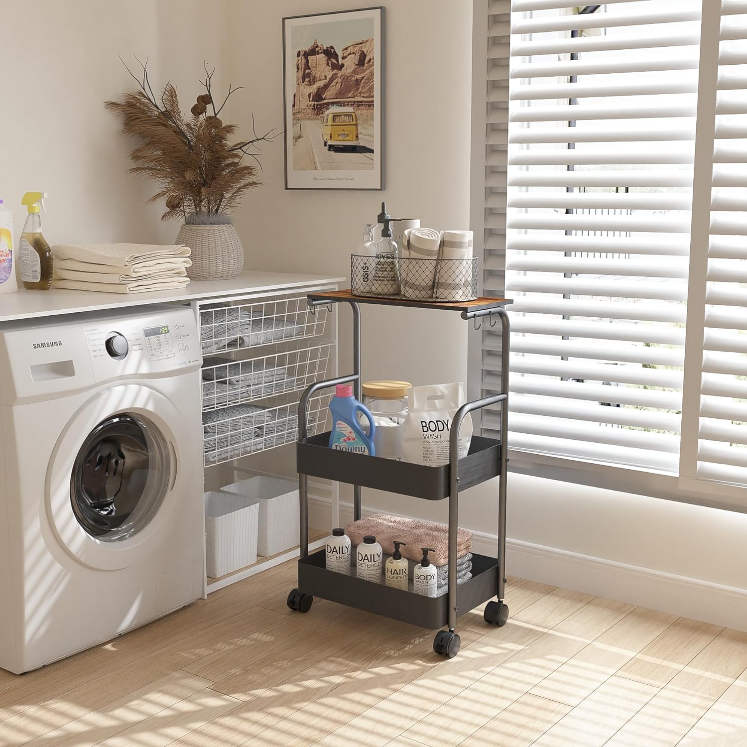 Storage Rolling Cart, 3 Tier Utility Cart Storage Unit Organizers