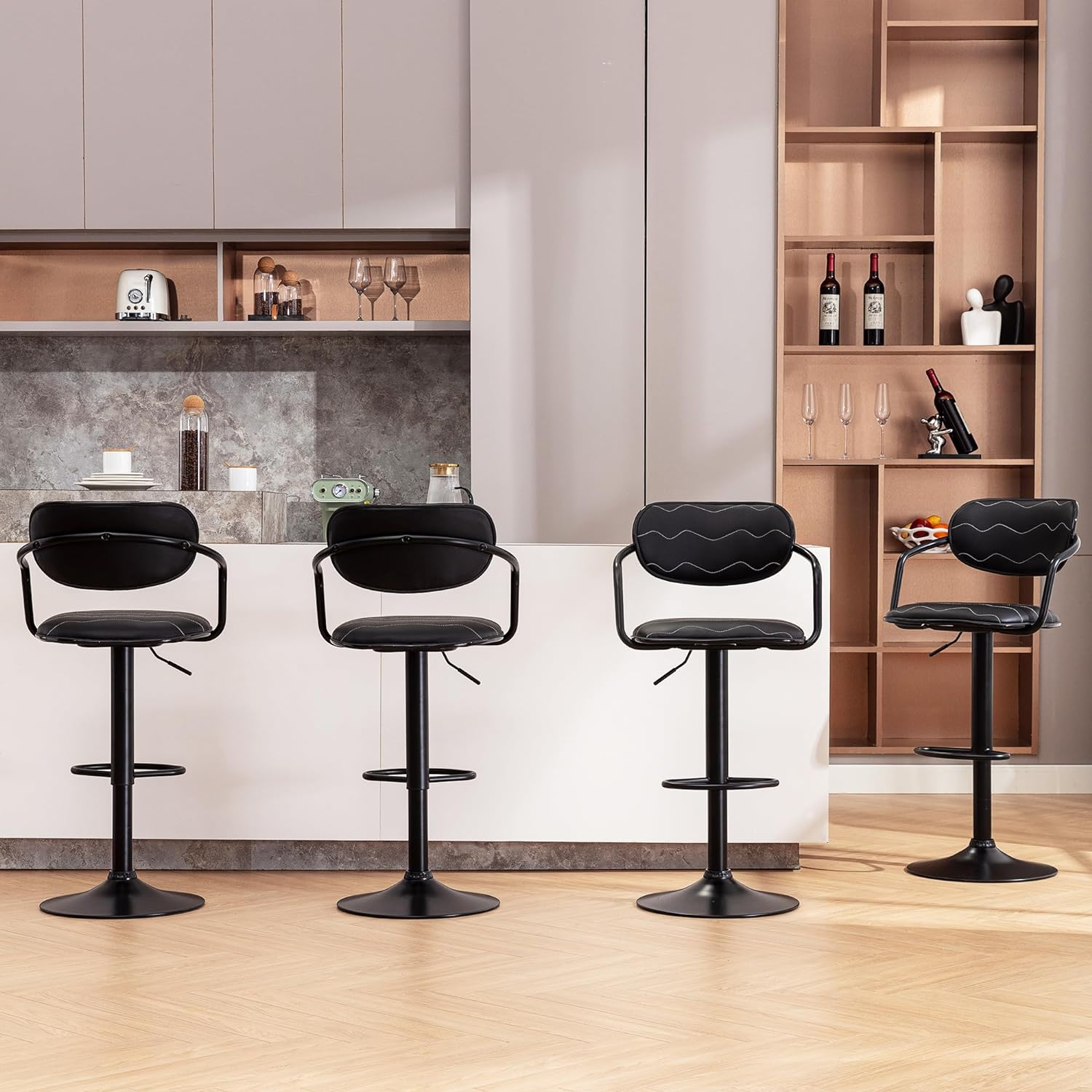 VECELO Bar Stools Set of 2, Adjustable Counter Height Barstools with Back and Arm - VECELO