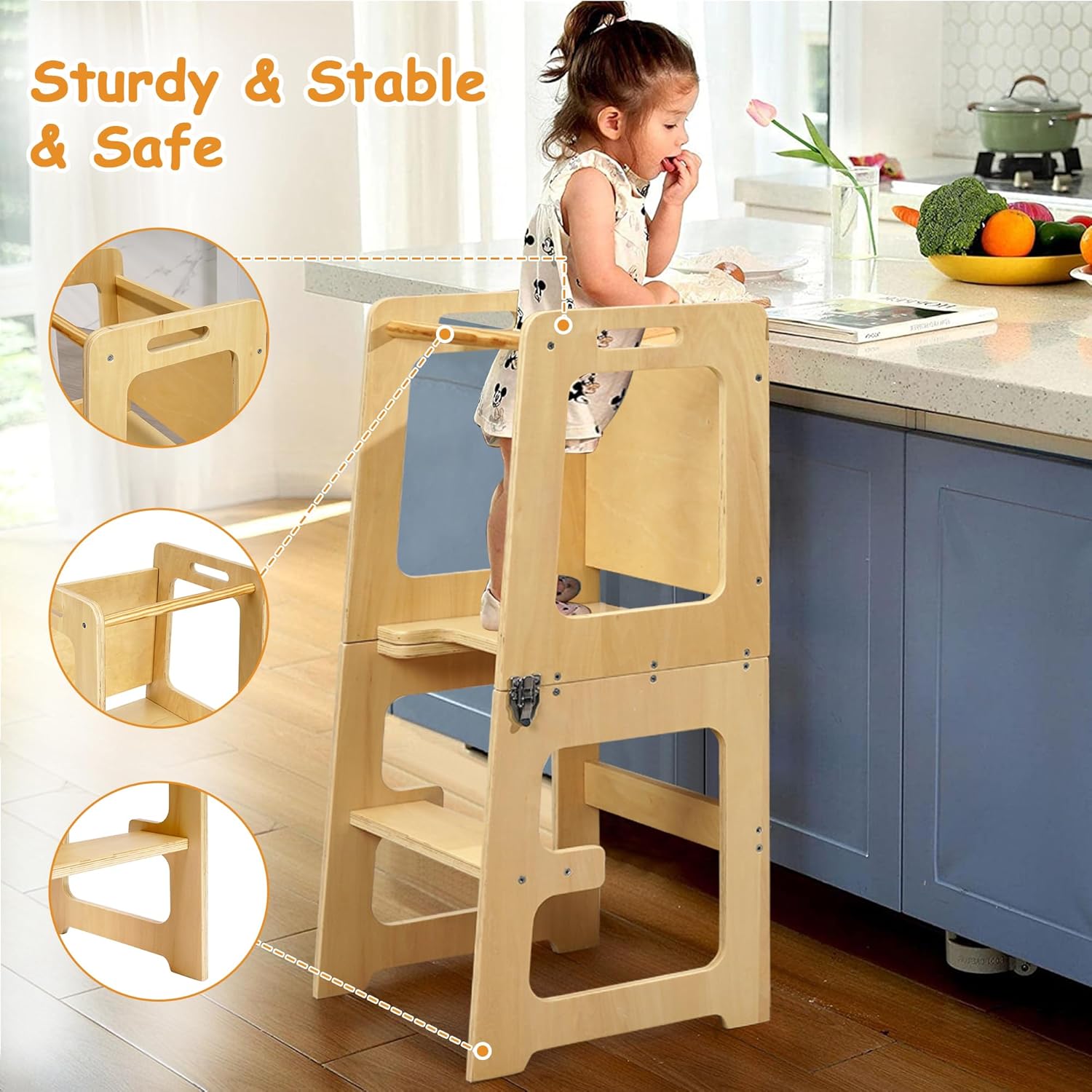 VECELO Foldable Toddler Tower Kitchen Helper Stool for Kids