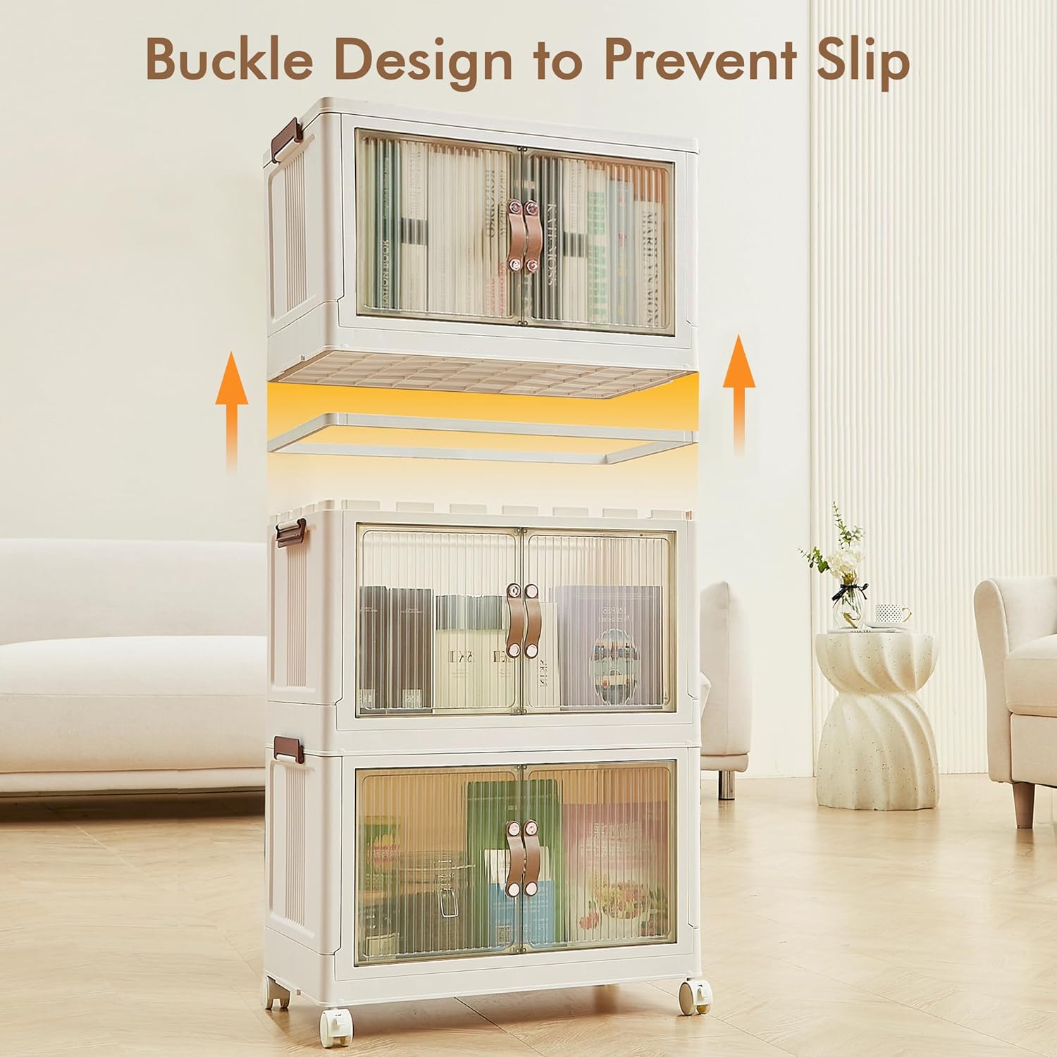 VECELO Stackable Bins with Lid, Plastic Collapsible Cabinet Foldable Folding Box Organizer/Storage Container Cart - VECELO