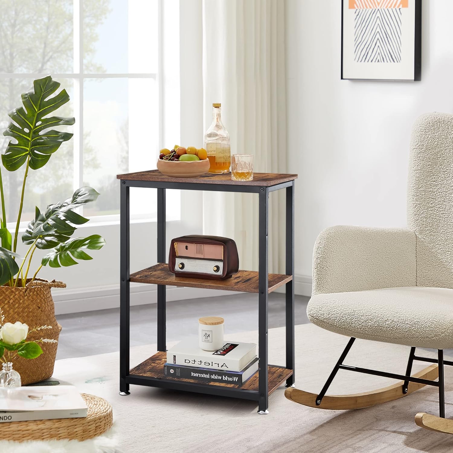 VECELO End Side Table 3-Layer Narrow Night Stand/Entryway/Hallway Console Table for Living Room/Bedroom - VECELO