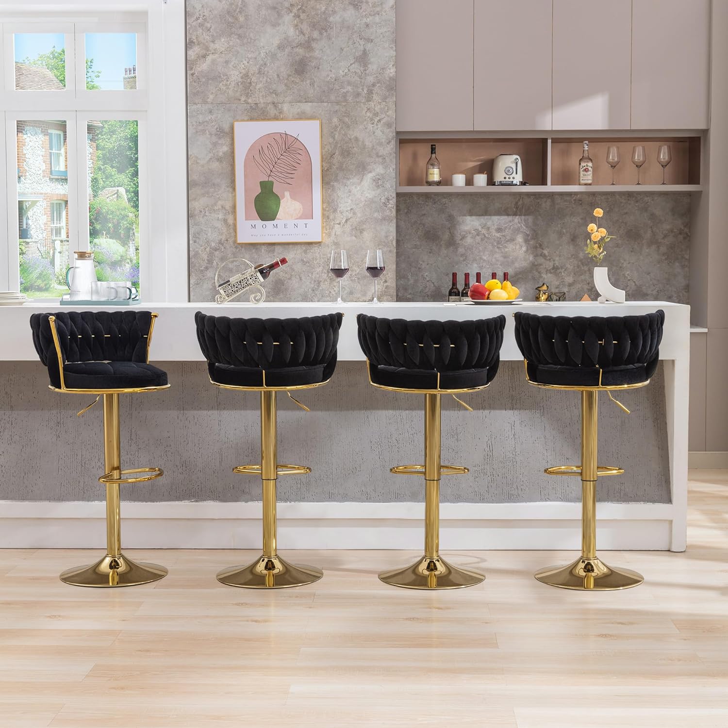 VECELO Bar Stools Set of 2, Adjustable Barstools Counter Height Stools with Back and Arm - VECELO