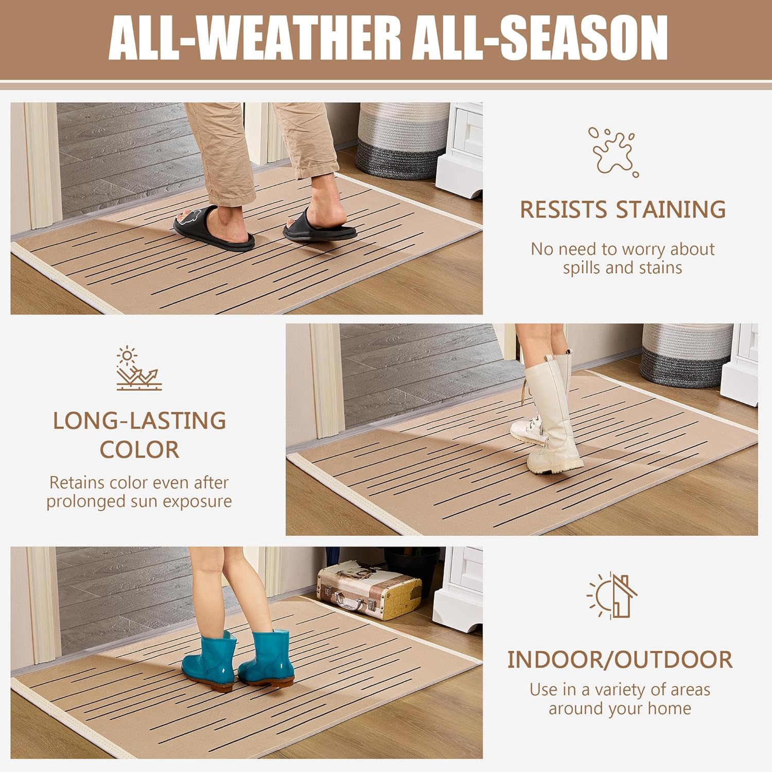 VECELO Front Door Mat Indoor Welcome Mat Outdoor, Absorbent Muddy Kitchen Rugs - VECELO