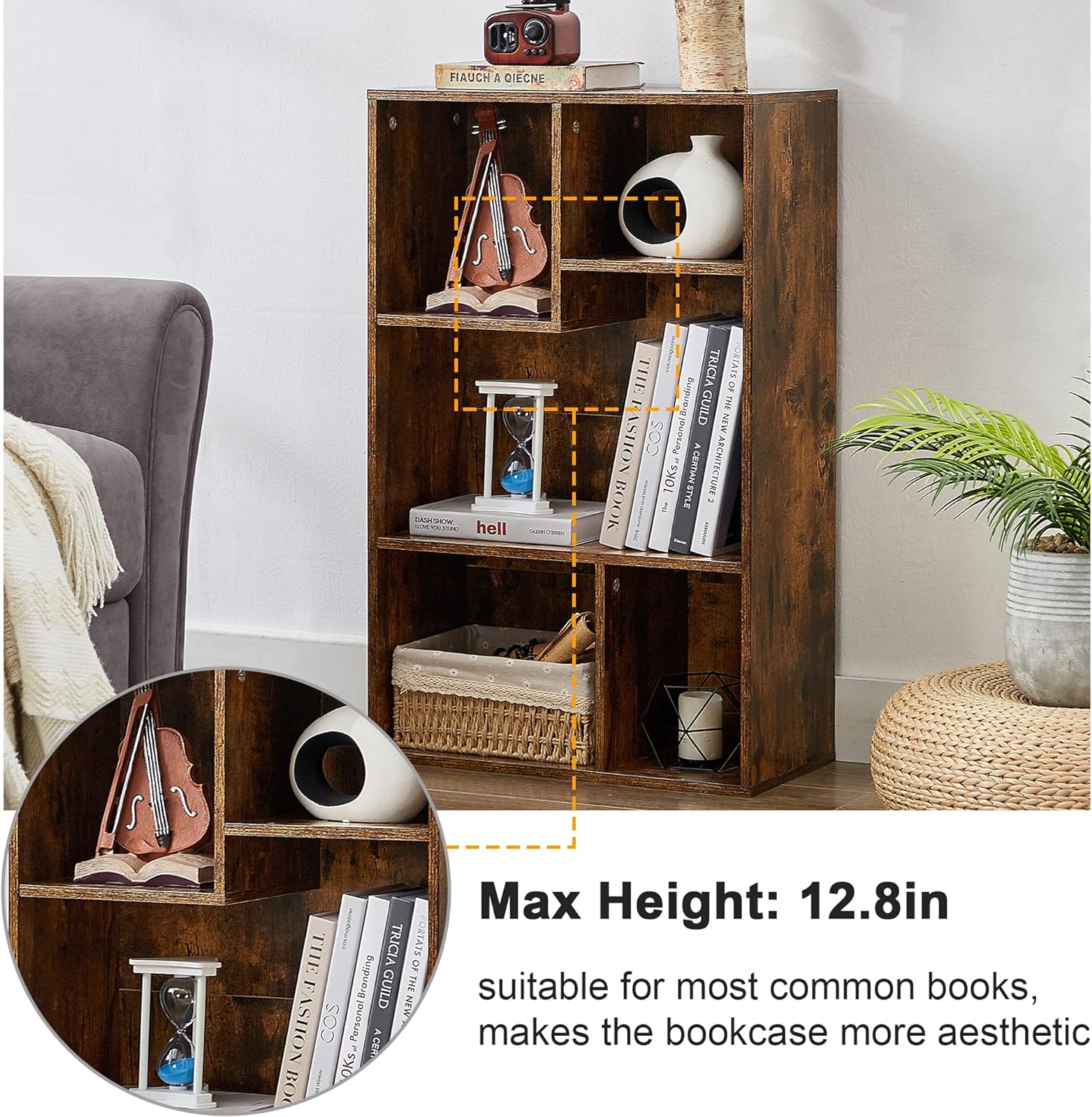 VECELO Modern 3-Tier Small Bookcase, 4 Cube/5 Cube Bookshelf/Storage Organizer - VECELO