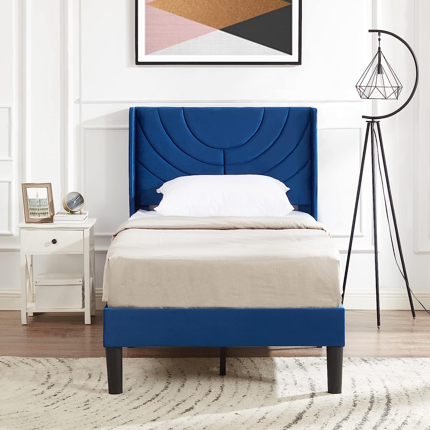 VECELO Upholstered Platform Bed Frame with Adjustable Fabric Headboard - VECELO