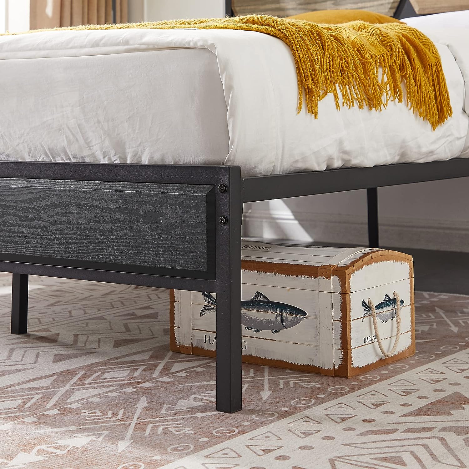 VECELO Metal Bed Frame Platform with Wooden Headboard&Footboard Mattress Foundation - VECELO