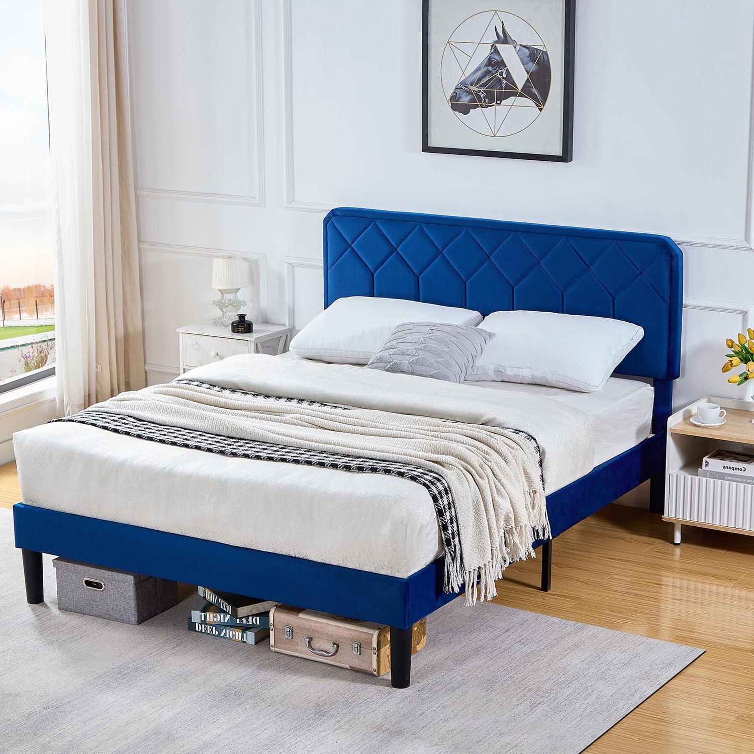 VECELO Premium Leather Upholstered Platform Bed Frame - VECELO