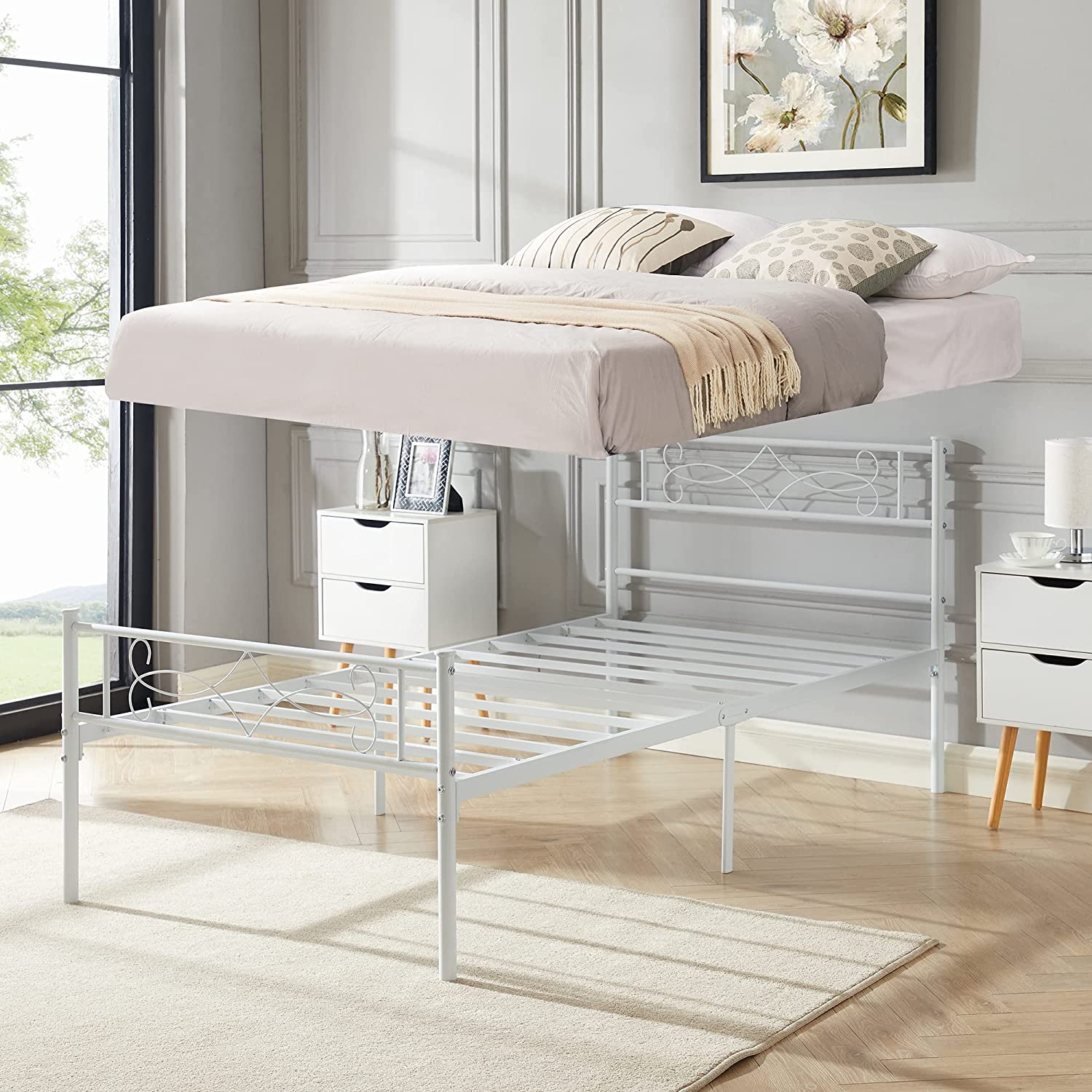 VECELO Metal Platform Bed Frame with Headboard & Footboard Premium Steel Slat Support Noise-Free - VECELO