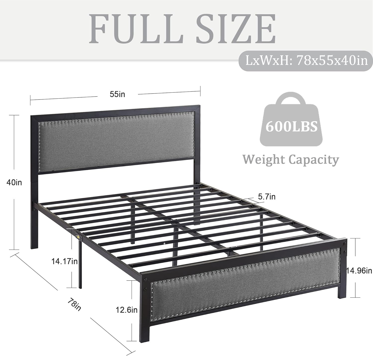 VECELO Bed Frame with Linen Fabric Headboard and Footboard No Box Spring Needed - VECELO