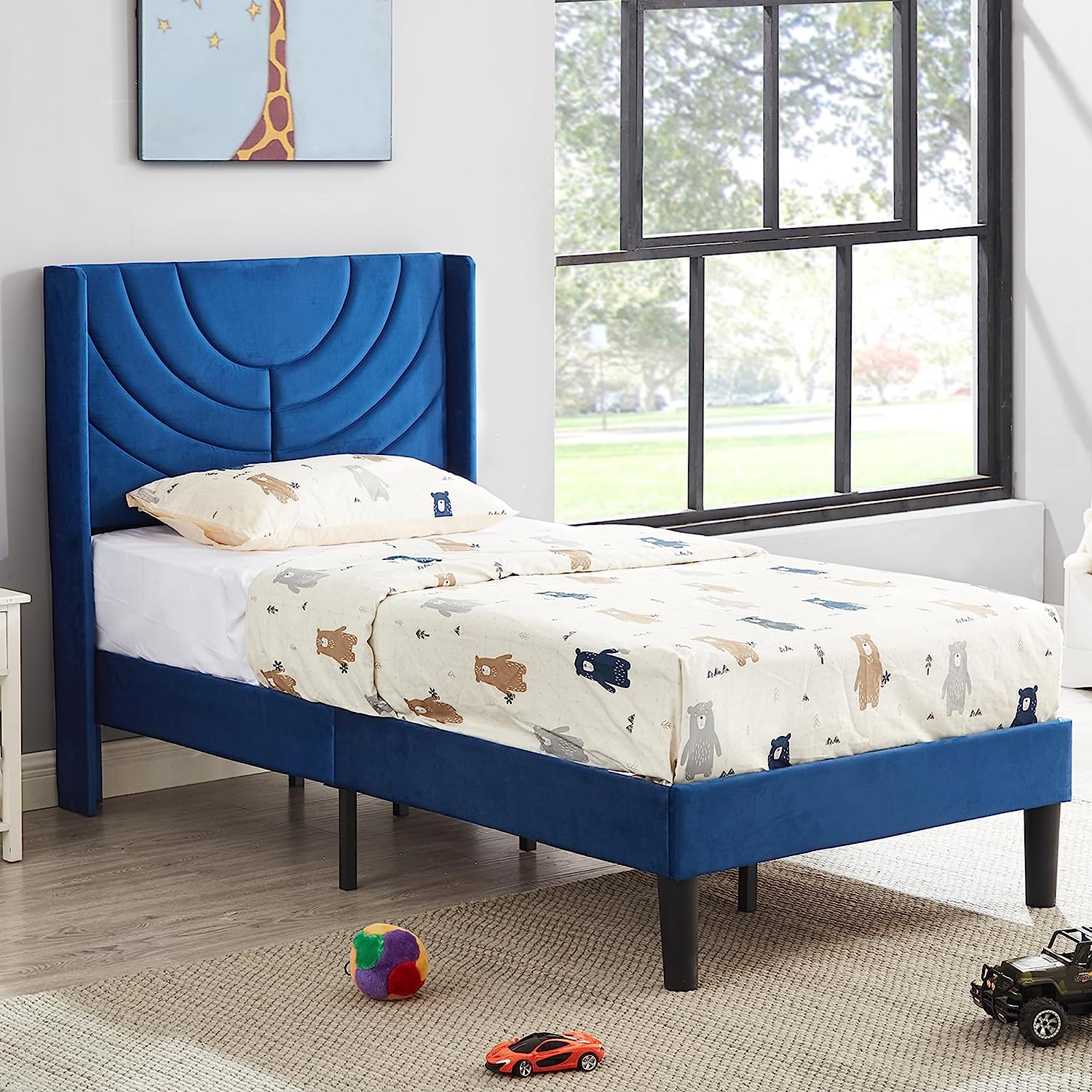 VECELO Upholstered Platform Bed Frame with Adjustable Fabric Headboard - VECELO