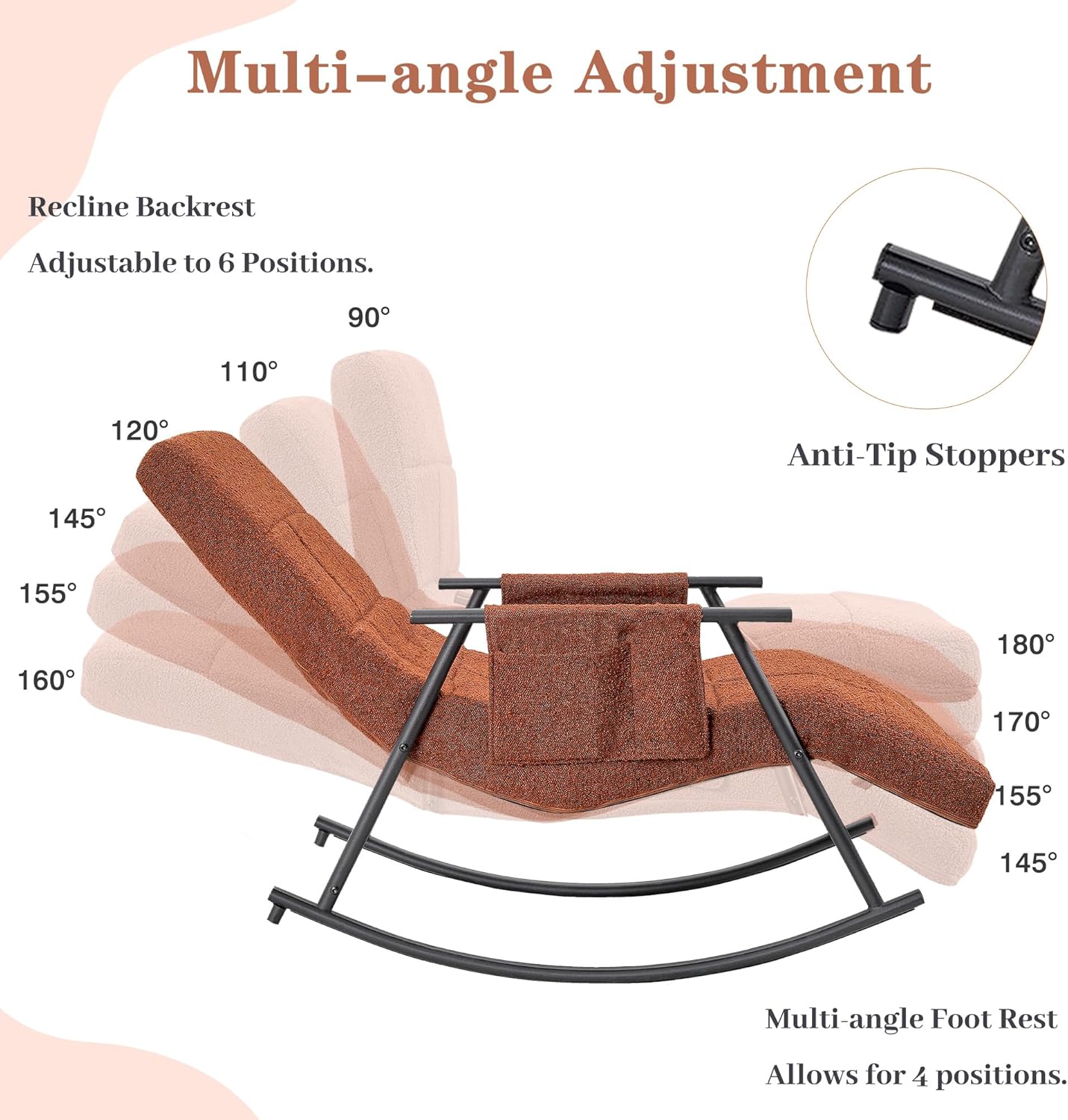 VECELO High Back Nursery Rocking Chair with Foot Rest, Teddy Upholstered Reclining Glider Rocker - VECELO