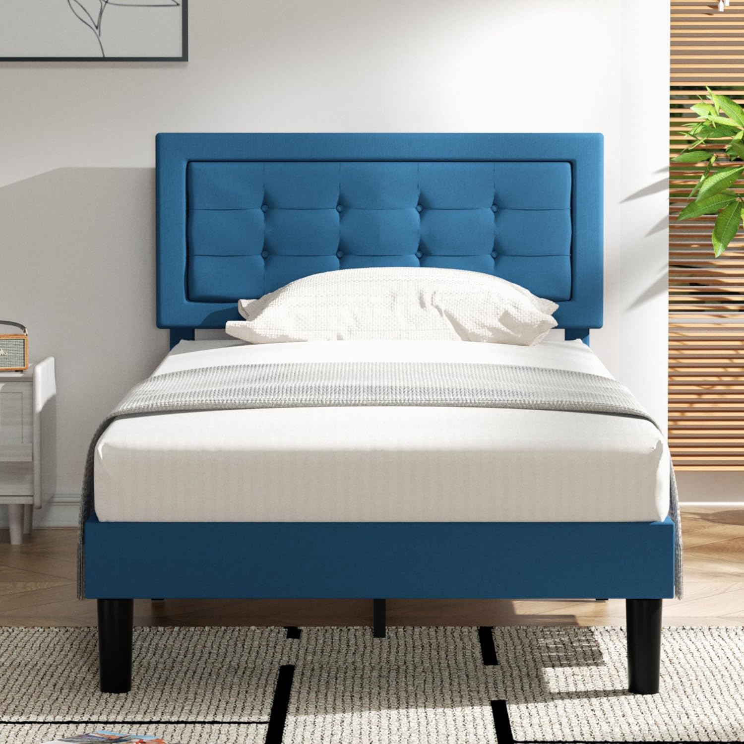 VECELO Upholstered Platform Bed Frame with Height Adjustable Headboard - VECELO