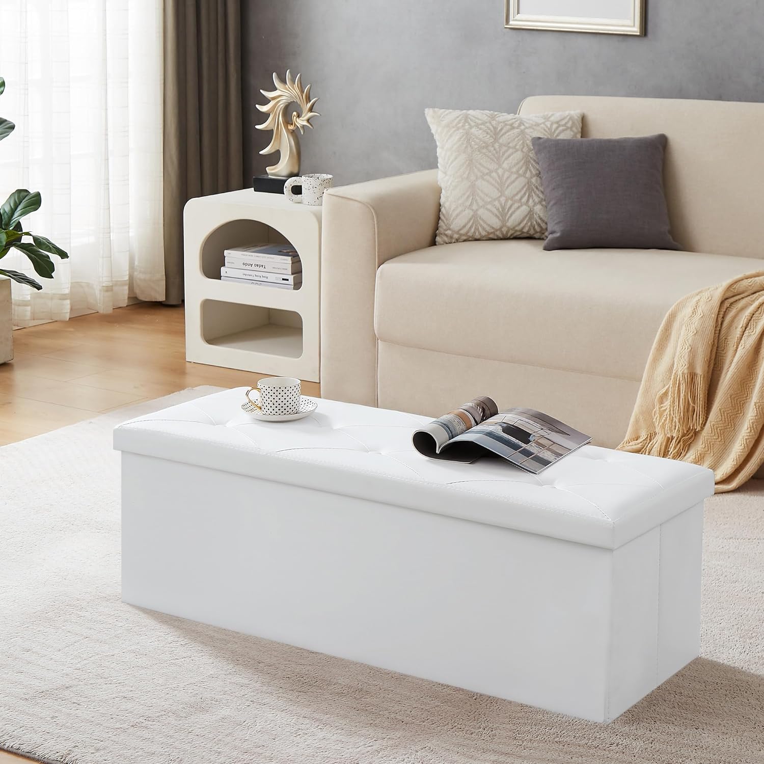 VECELO Storage Ottoman Bench End of Bed 43'' Footstool Footrest Stool Shoestool - VECELO