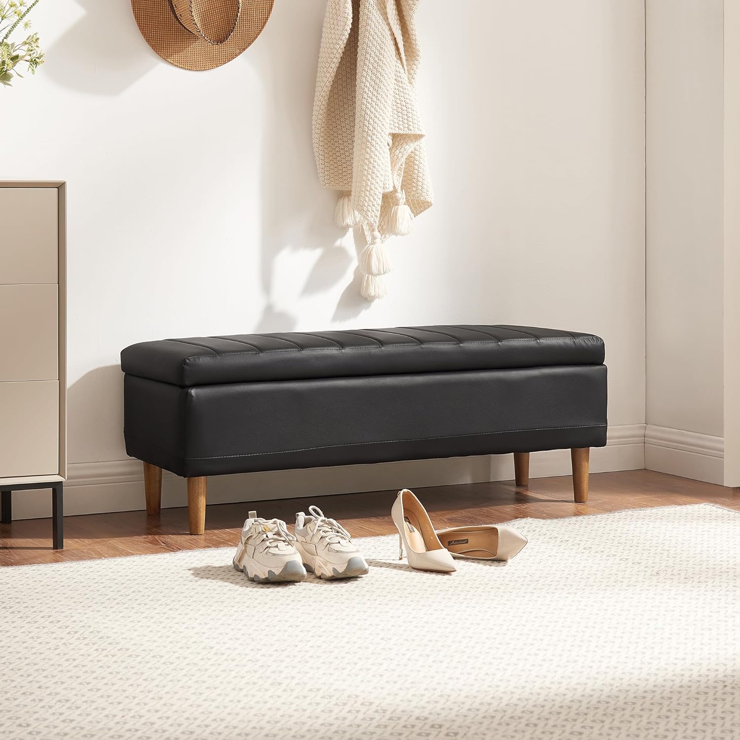 VECELO Modern Soft PU Leather Bench 44" Shoestool - VECELO