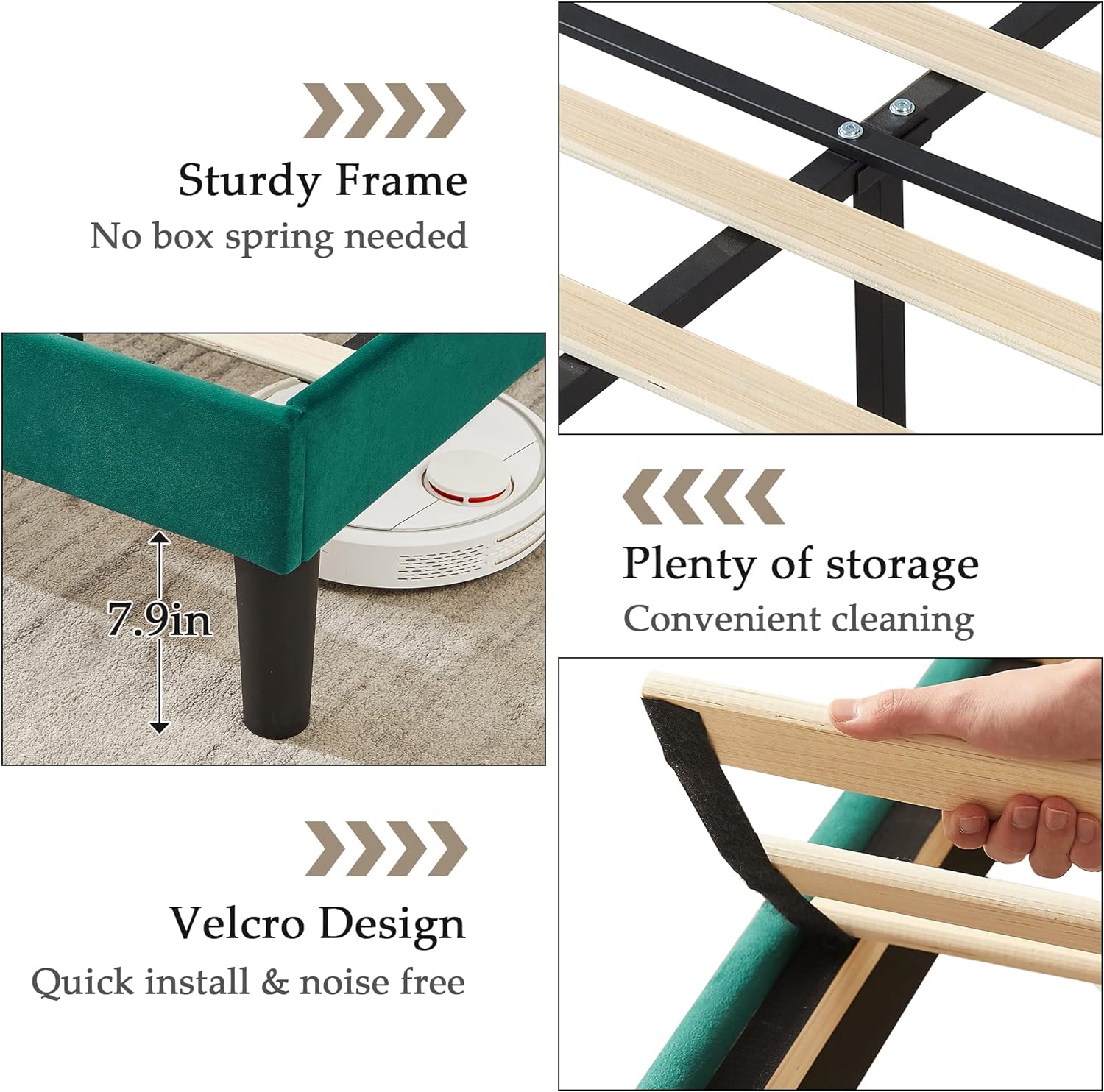 VECELO Premium Leather Upholstered Platform Bed Frame - VECELO
