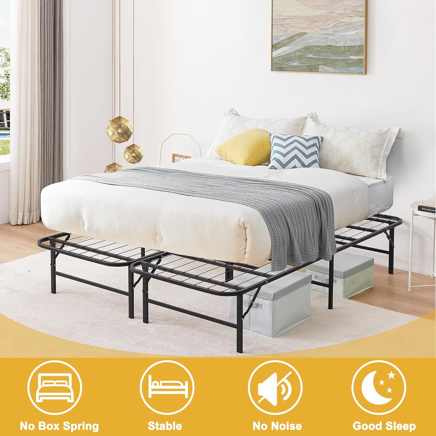 VECELO Metal Folding Bed Frame No Tools Required - VECELO