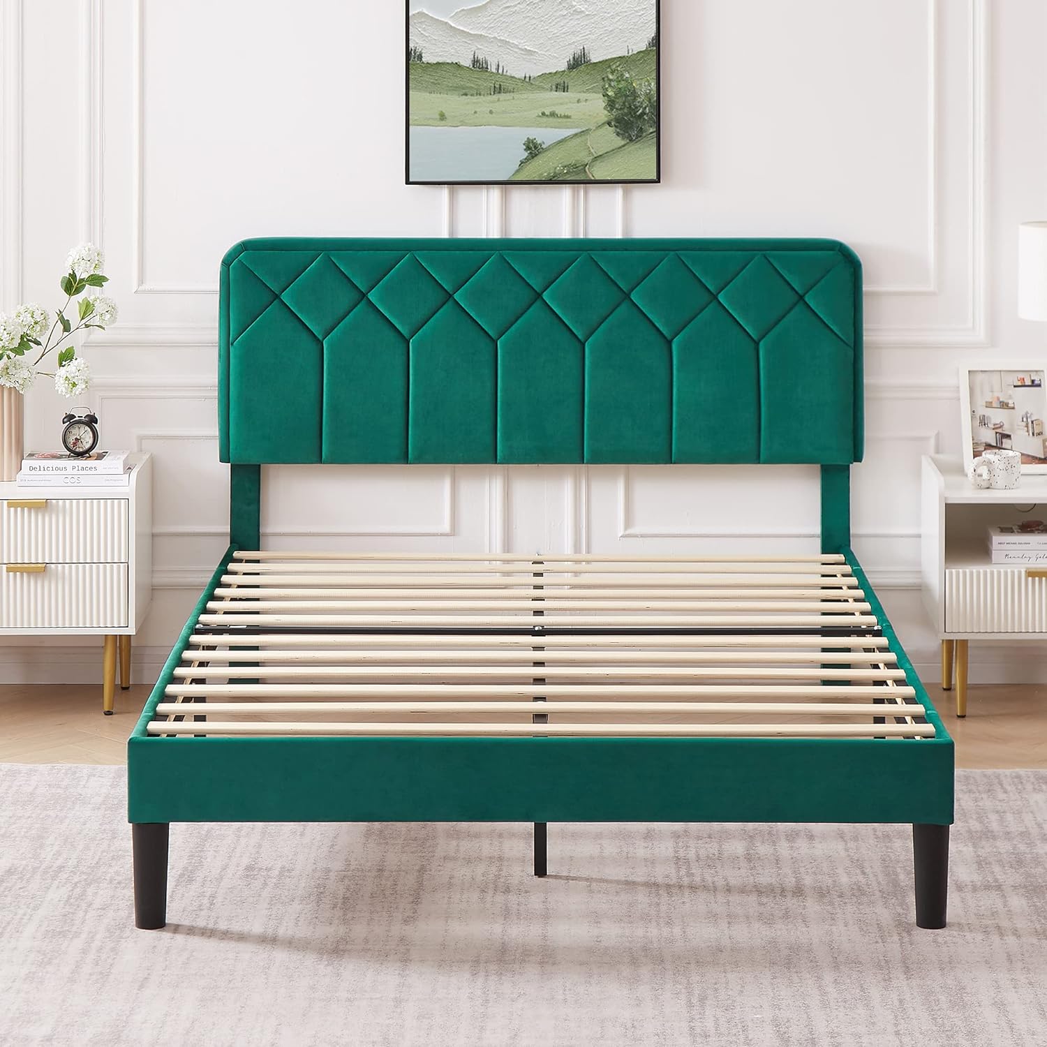 VECELO Premium Leather Upholstered Platform Bed Frame - VECELO