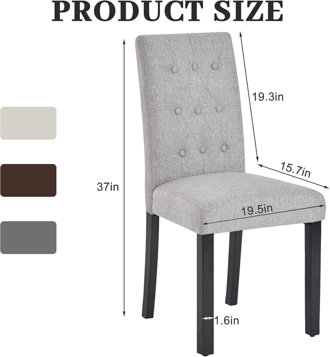VECELO Upholstered Dining Chairs Set of 2 Button Tufted Back, Padded Seat, Wood Legs with Rubber Footpads - VECELO