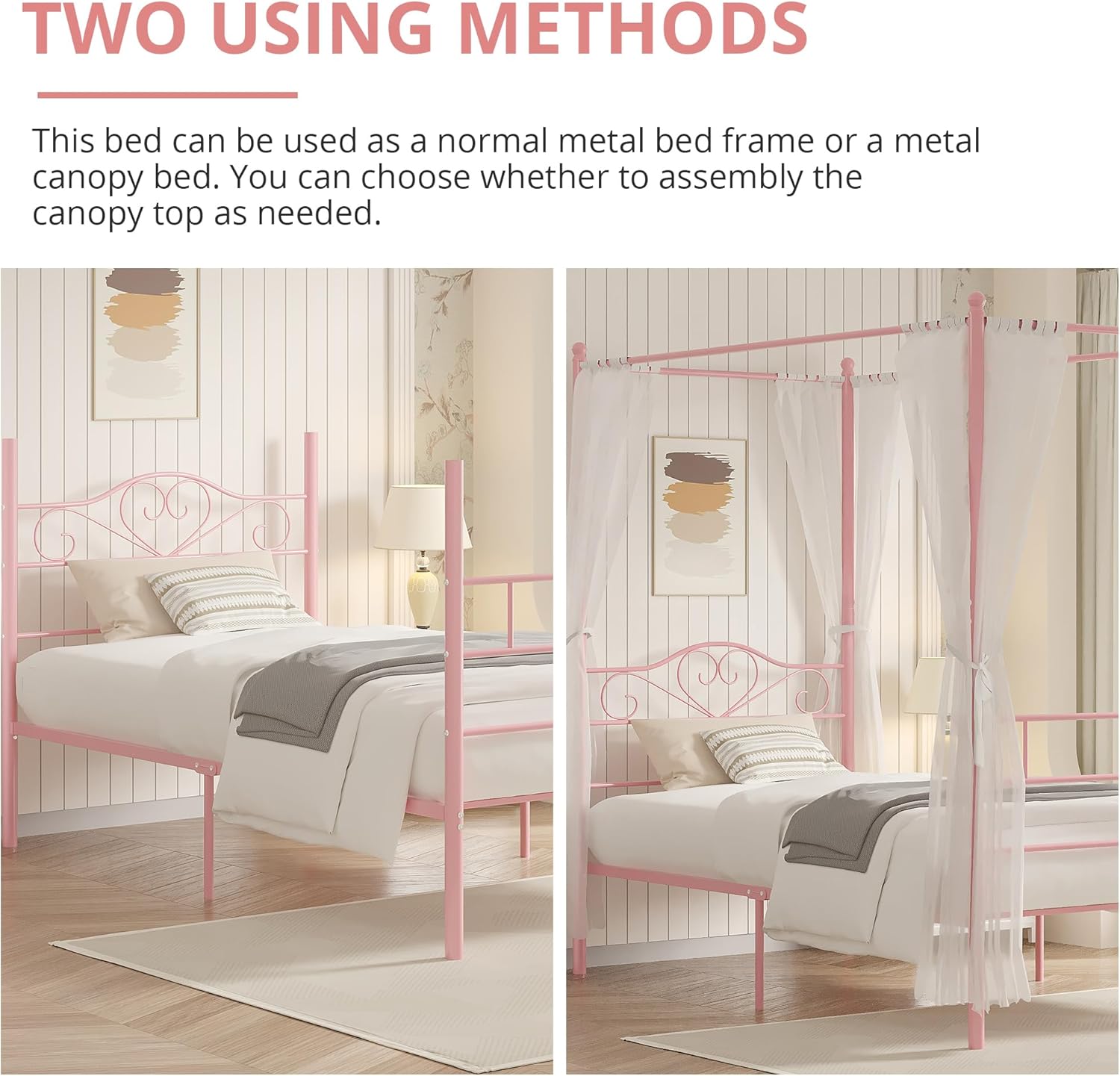 VECELO Twin Canopy Bed Frame with Headboard and Footboard - VECELO