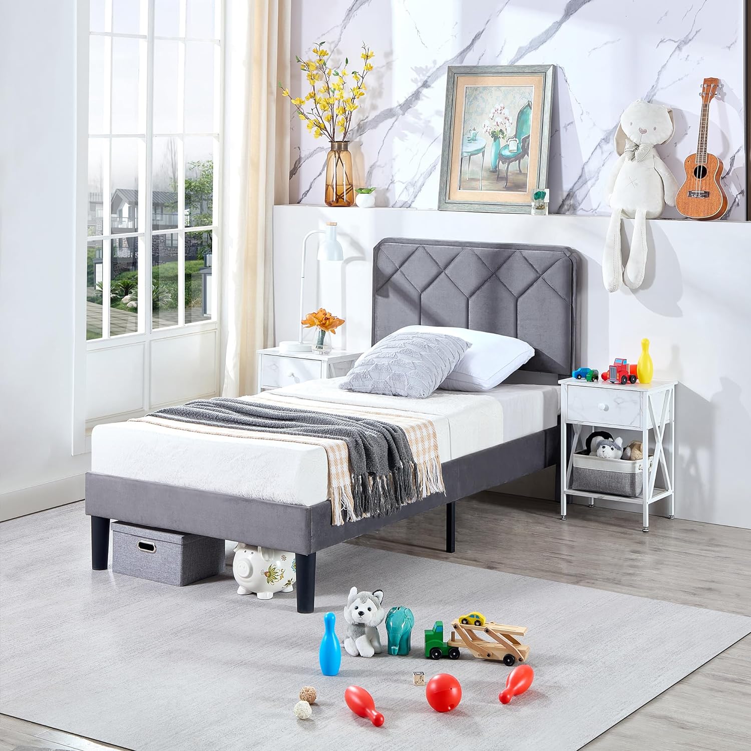 VECELO Premium Leather Upholstered Platform Bed Frame - VECELO