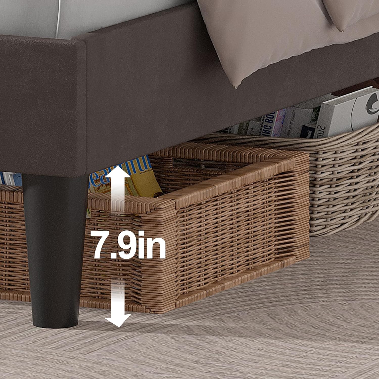 VECELO Upholstered Velvet Platform Bed Frame with Headboard Adjustable, LED Lights, USB-A & Type-C - VECELO