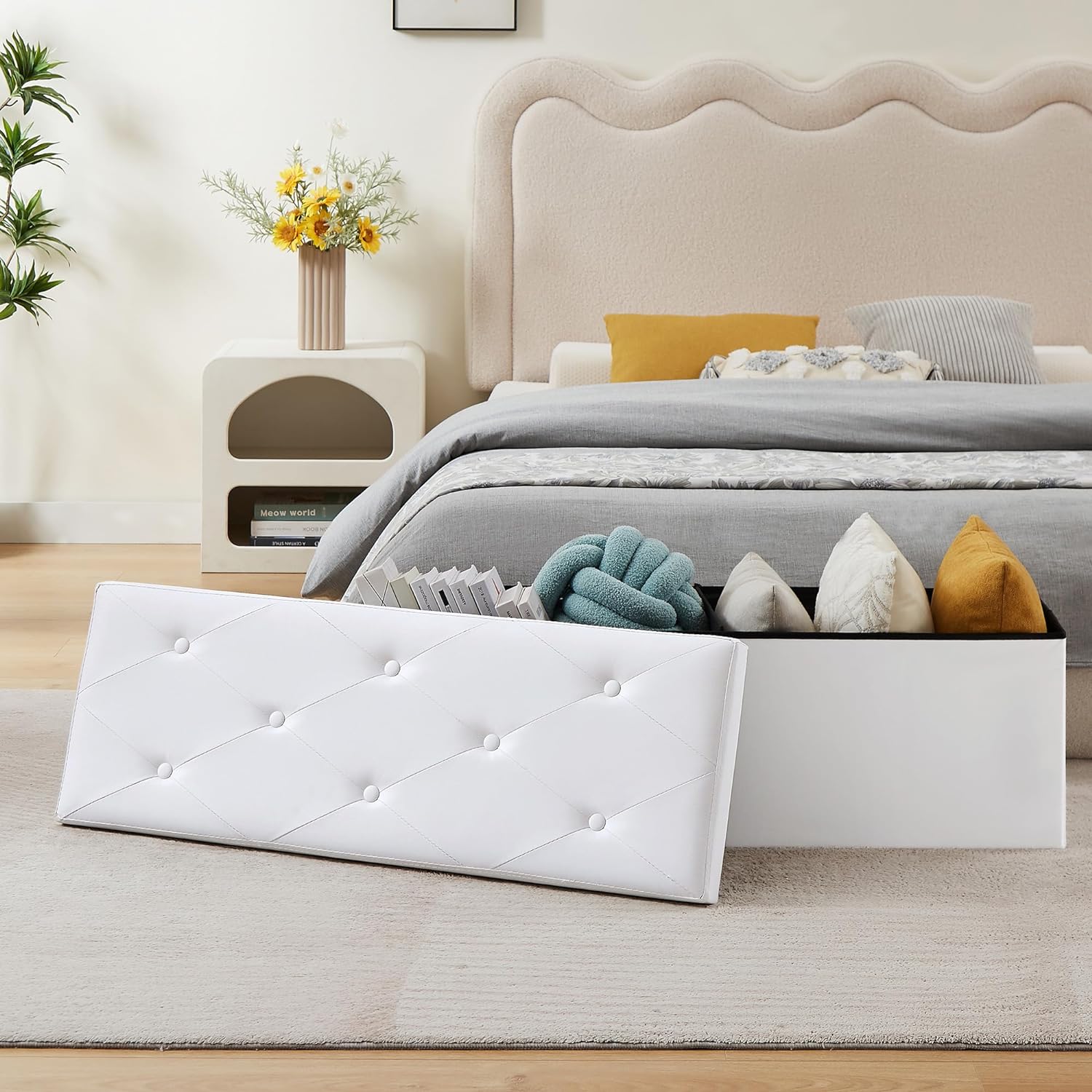 VECELO Storage Ottoman Bench End of Bed 43'' Footstool Footrest Stool Shoestool - VECELO