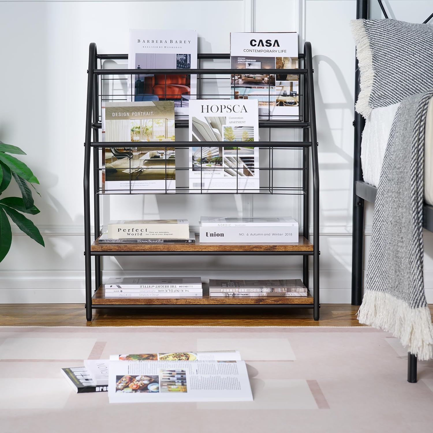 VECELO Newspaper Magazine Holders,2-Tier Metal Racks Brochure Display Stand - VECELO