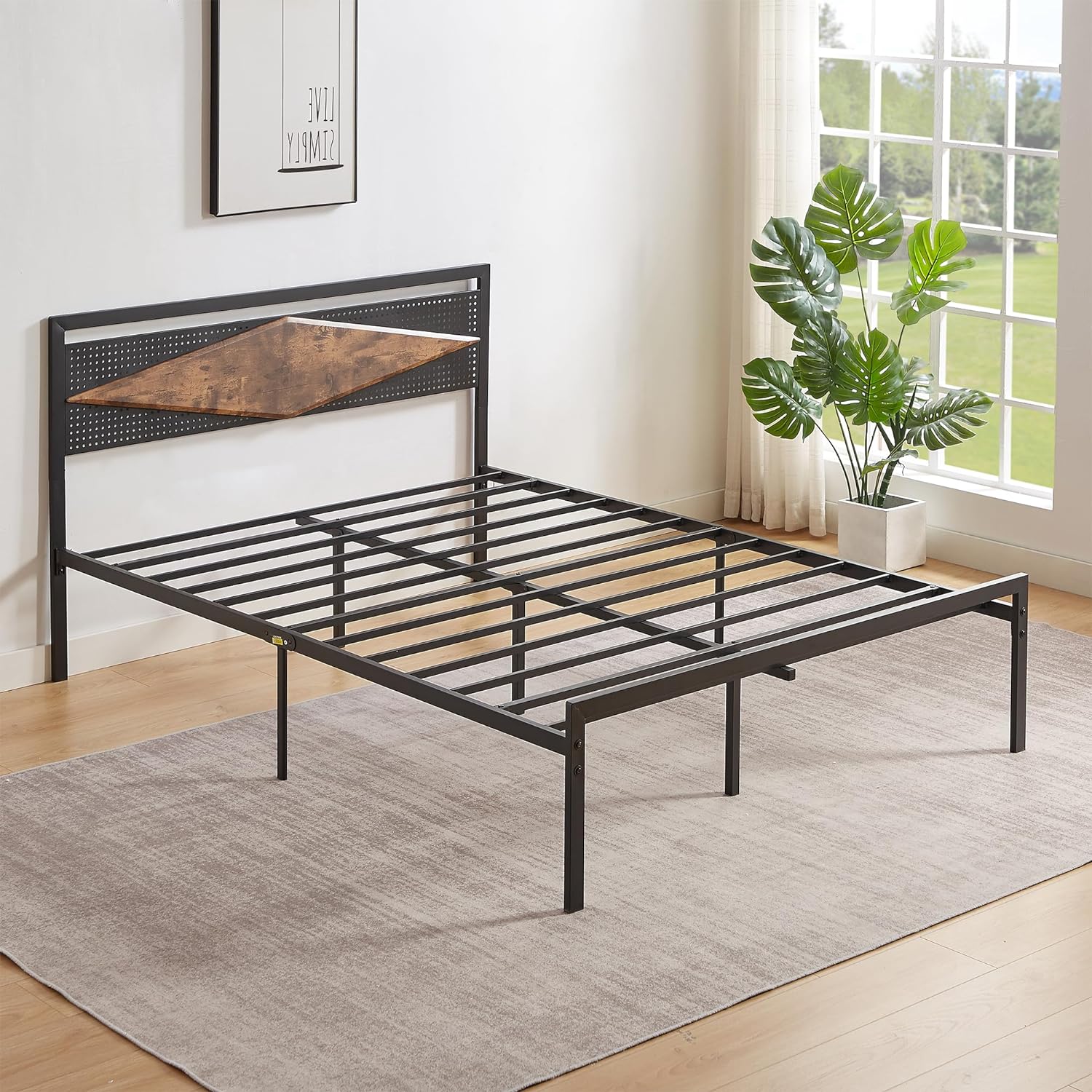 VECELO Metal Bed Frame Platform with Wood Grain Headboard&Footboard - VECELO