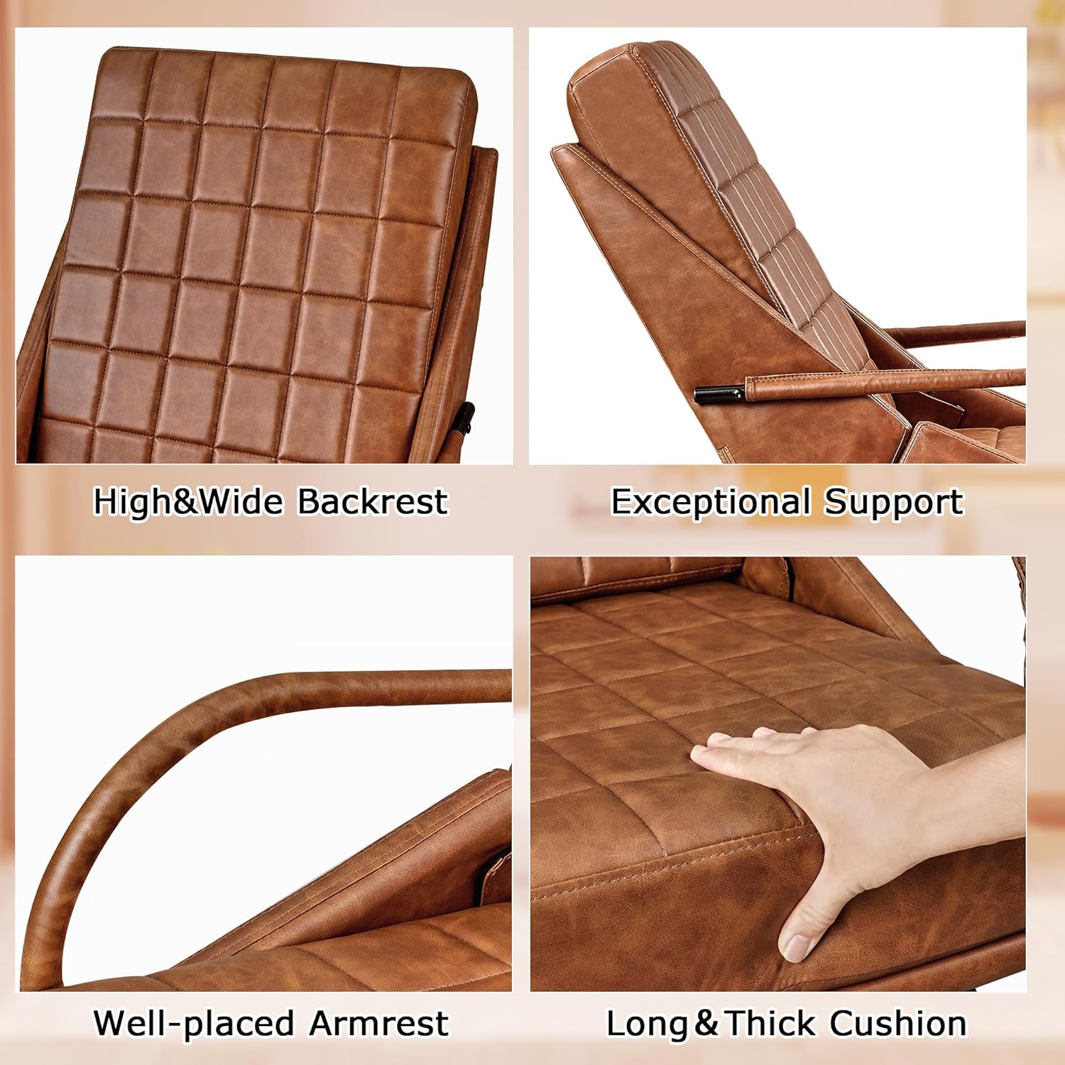 VECELO Rocking Chair Nursery Leather Glider Rocker with High Backrest - VECELO