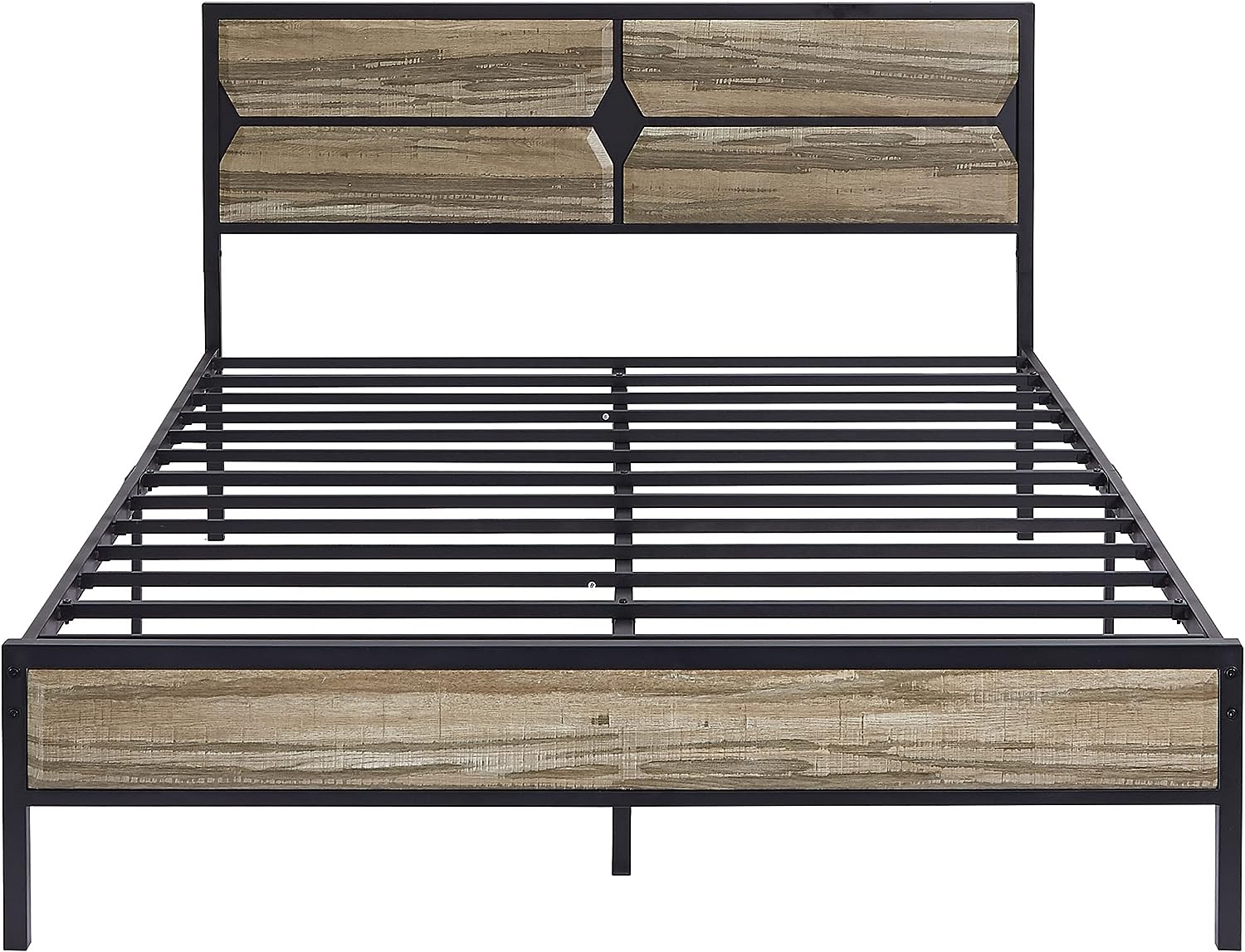 VECELO Metal Bed Frame Platform with Wooden Headboard&Footboard Mattress Foundation - VECELO