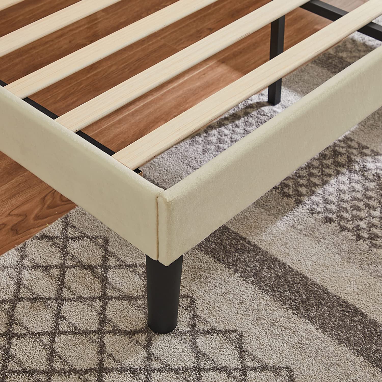 VECELO Upholstered Platform Bed Frame with Adjustable Fabric Headboard - VECELO